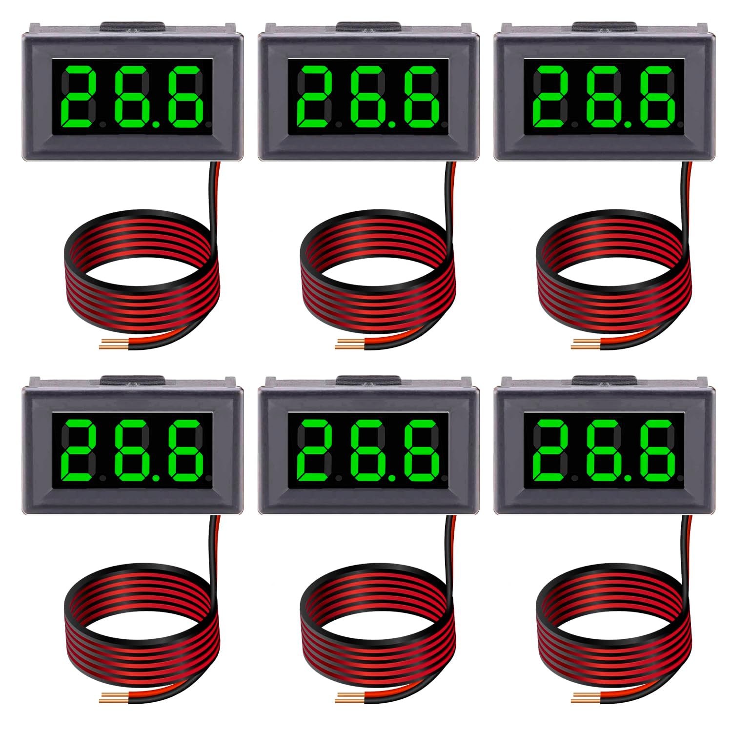 6PCS 2 Wire Green DC 4.5-30V 0.56" LED Panel Digital Display Voltage Meter Mini DC Digital Voltmeter