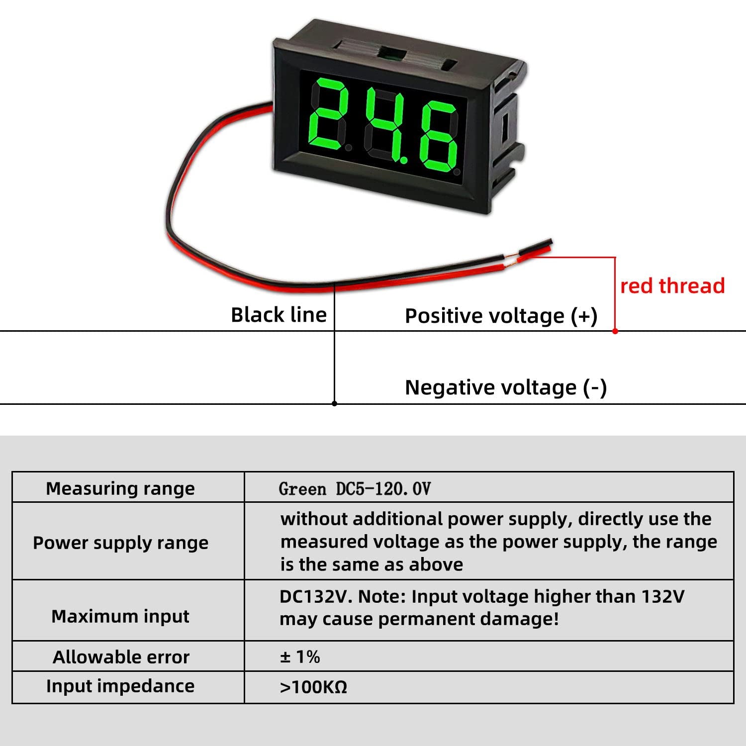 6PCS 2 Wire Green DC 4.5-30V 0.56" LED Panel Digital Display Voltage Meter Mini DC Digital Voltmeter
