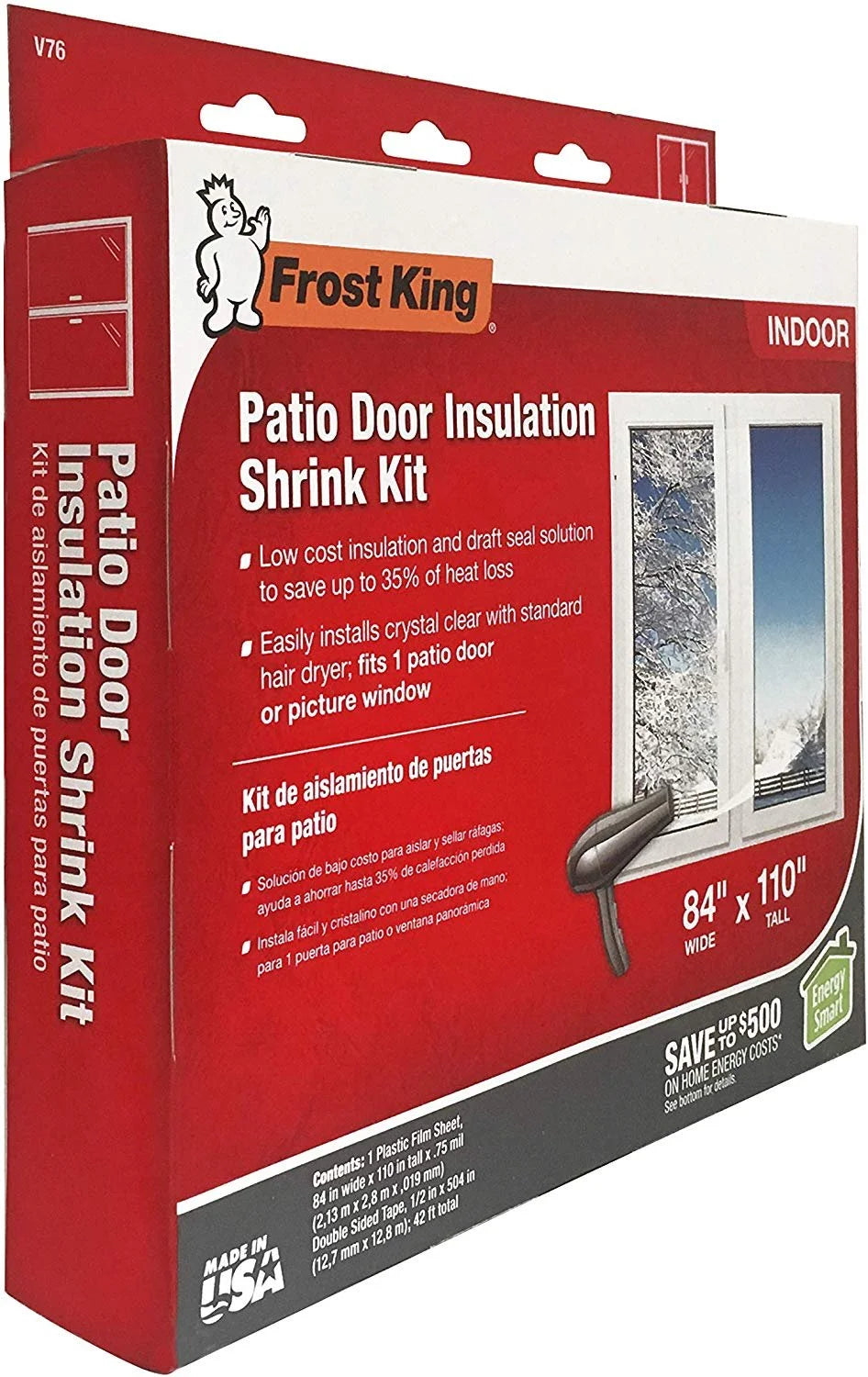 V76H Indoor Shrink Door Kit, 84In X 110In, Patio Door, Clear