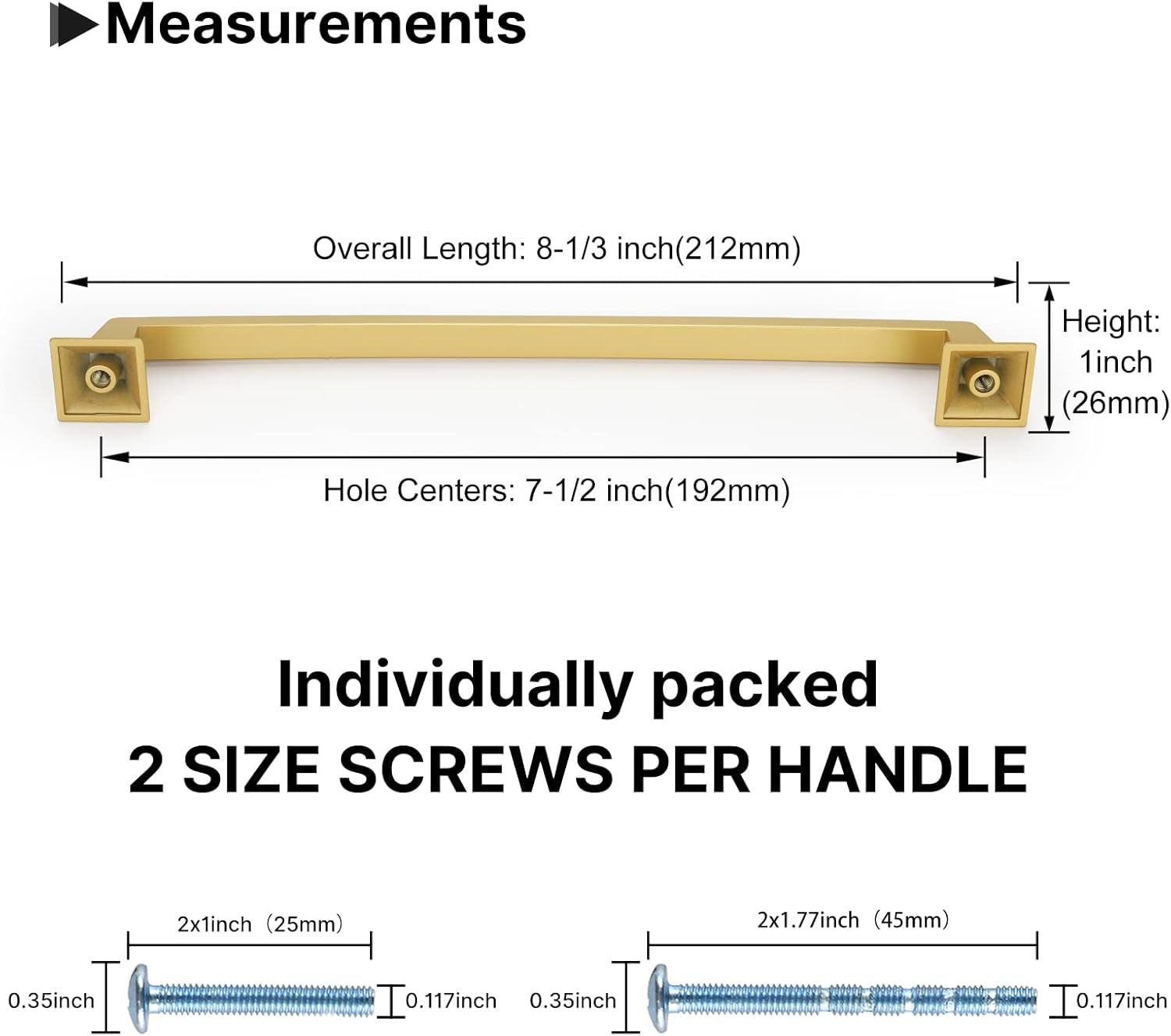 6 Pack Cabinet Handles Gold Cabinet Pulls 7-1/2 Inch Hole Center Drawer Pulls Modern Bar Dresser Handles for Bathroom Kitchen Bedroom, Zinc Alloy