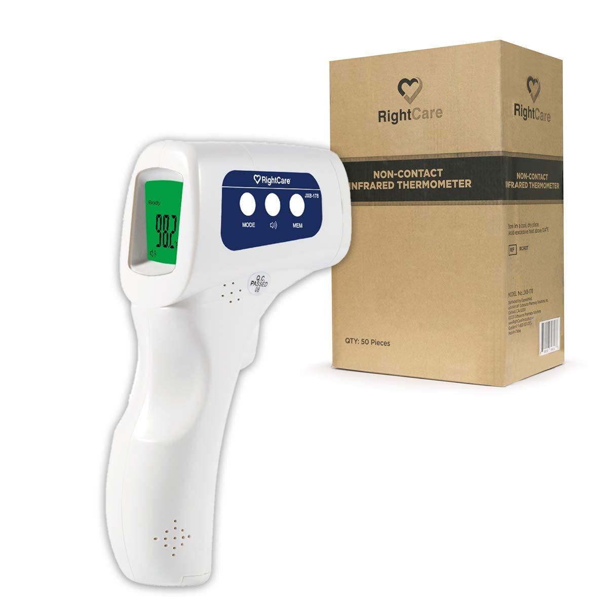 No-Touch Infrared Forehead Thermometer with Instant Results for School, Home, and Businesses, Case of 50