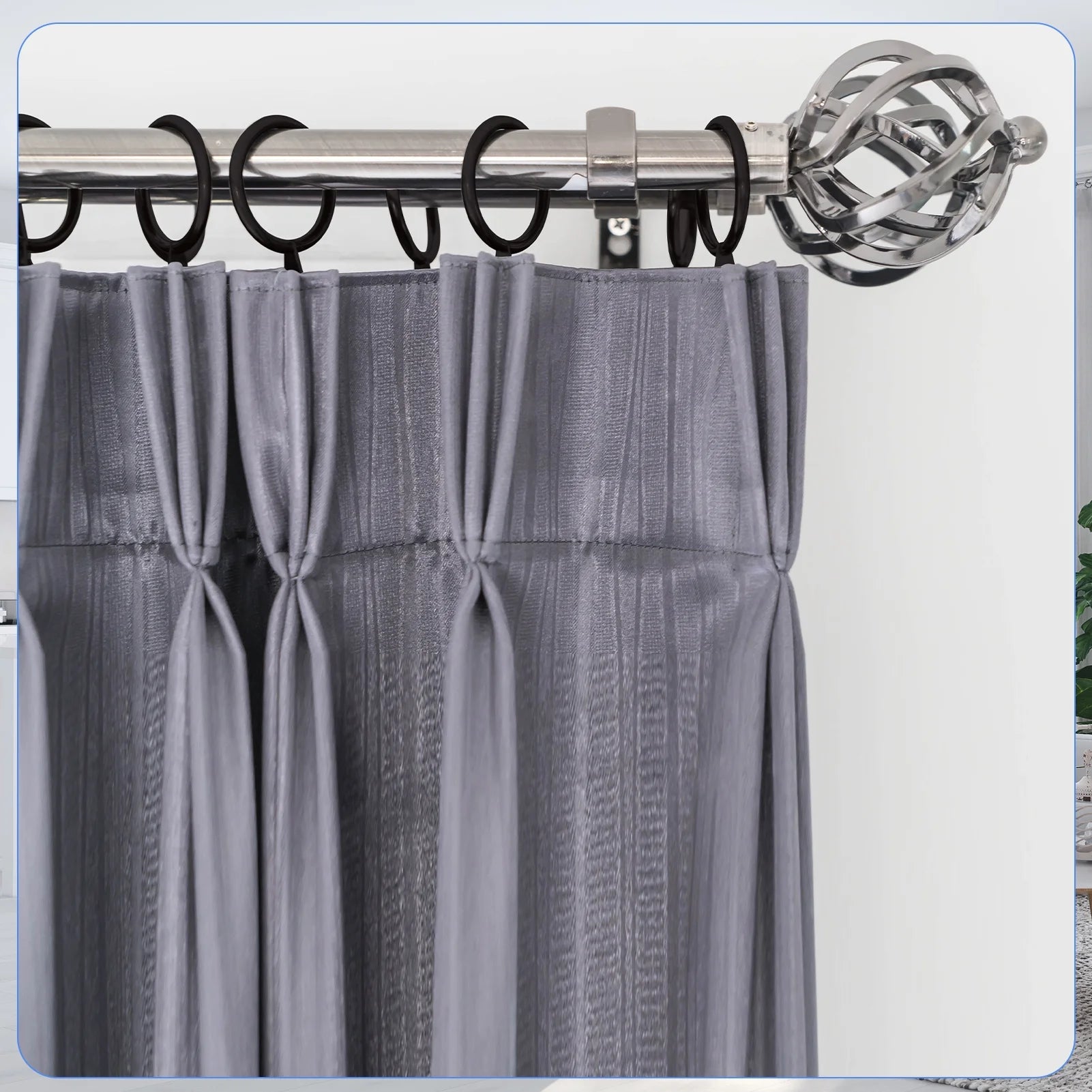 44 Pack Metal Drapery Curtain Rings, 1.75 Inch Inner Diameter, Heavy Duty Rustproof Metal Drapery Rings with Pinch Pleat Curtain Hooks, Decorative Clips Rings Fits up to 1.5" Rods