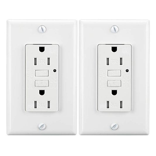 15Amp 125 Volt Tr&Wr/Tamper Resistant & Weather Resistant GFCI Outlet, One GFCI Socket with 2 Types Wall Plates+Blue LED Indicator, White, ETL Listed (2 Pack)