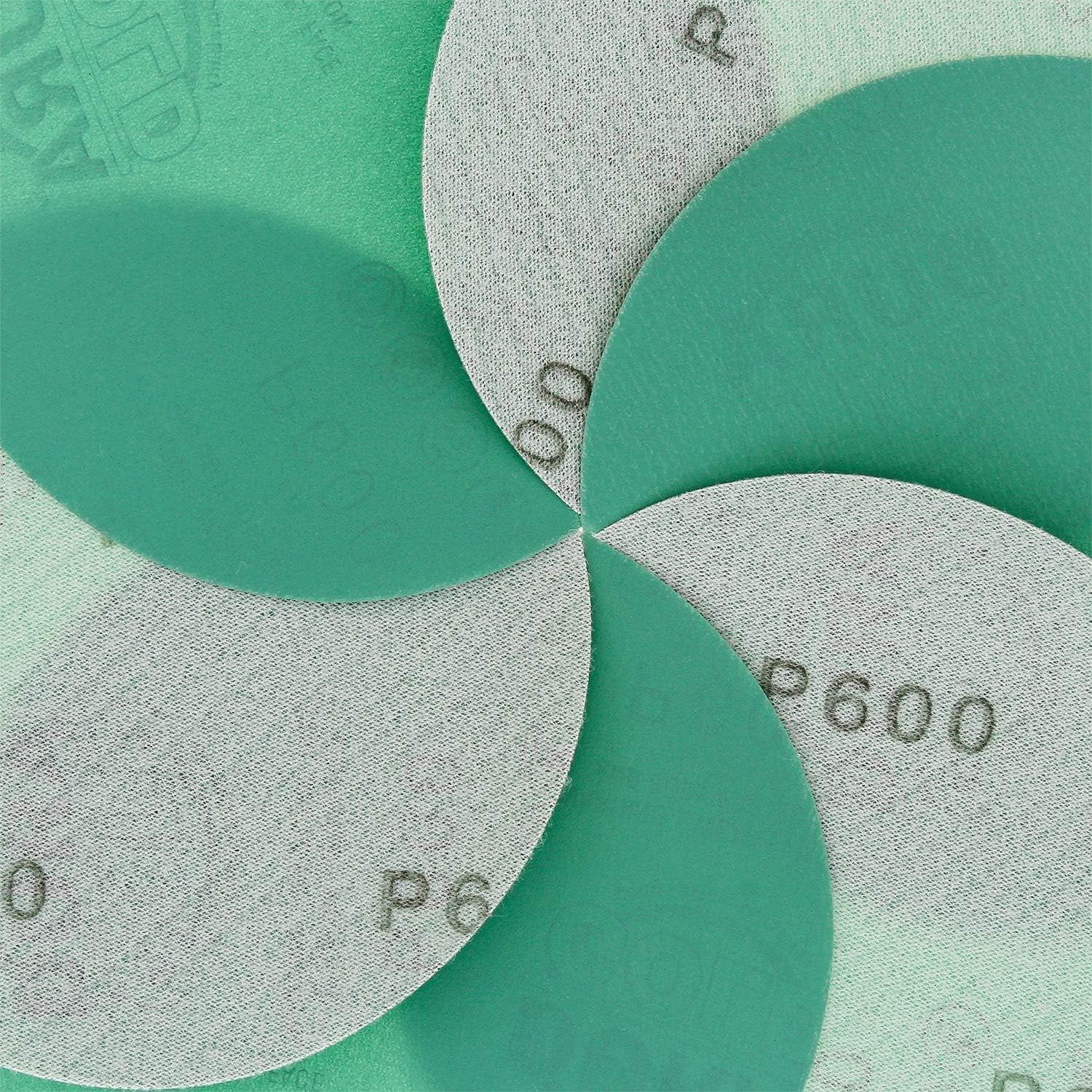 Premium 5" Green Film Sanding Discs - 600 Grit (Box of 50) - Hook & Loop Backing Sandpaper Discs for DA Sanders, Finishing Fine Cut Abrasive - Sand Automotive Car Paint, Woodworking Wood