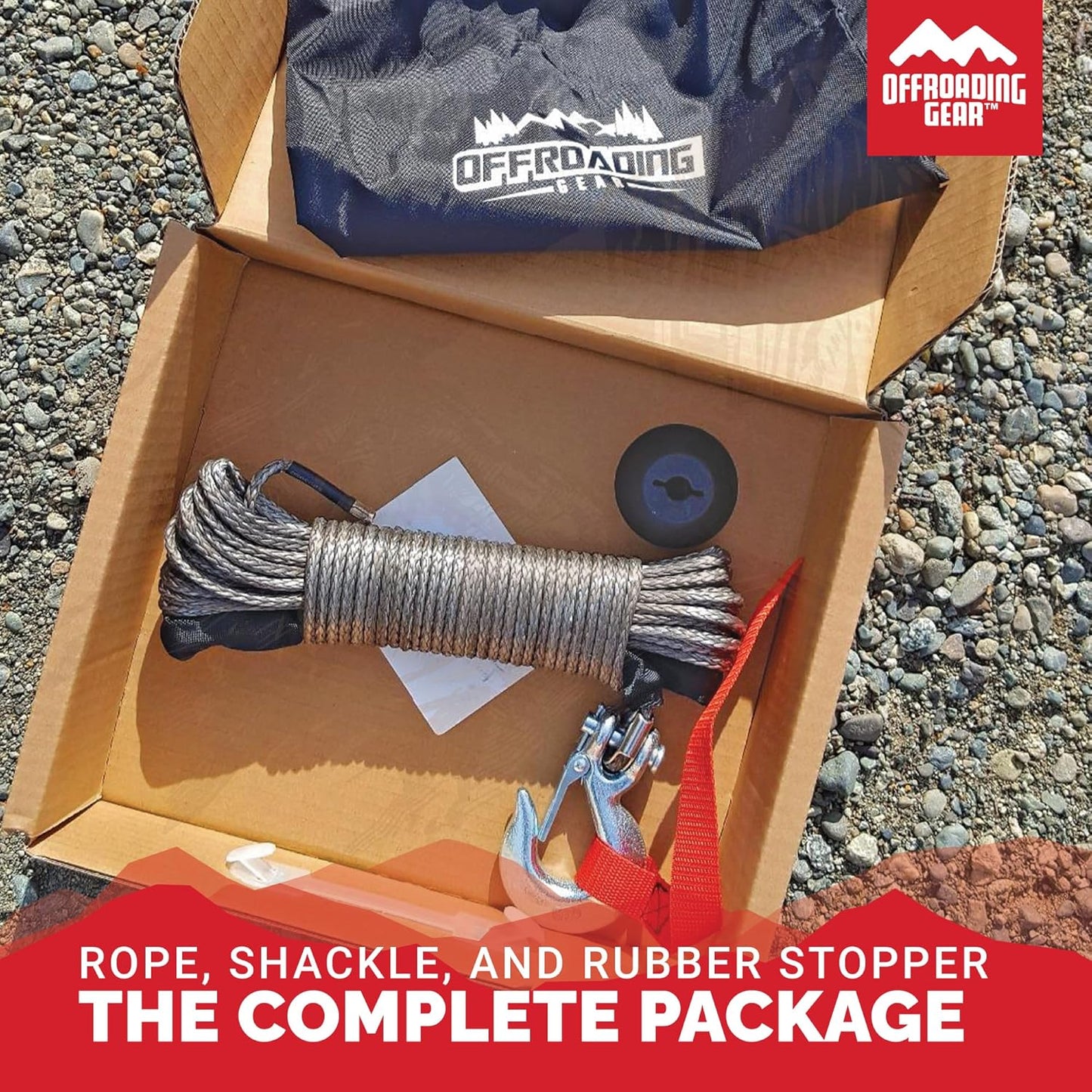 50'X1/4” 4X4 Heavy-Duty Synthetic Winch Rope Kit 6,400Lbs | Replacement for Cable Wire | Jeep| ATV| Quad Bike| UTV | Free Snap Hook & Rubber Stopper