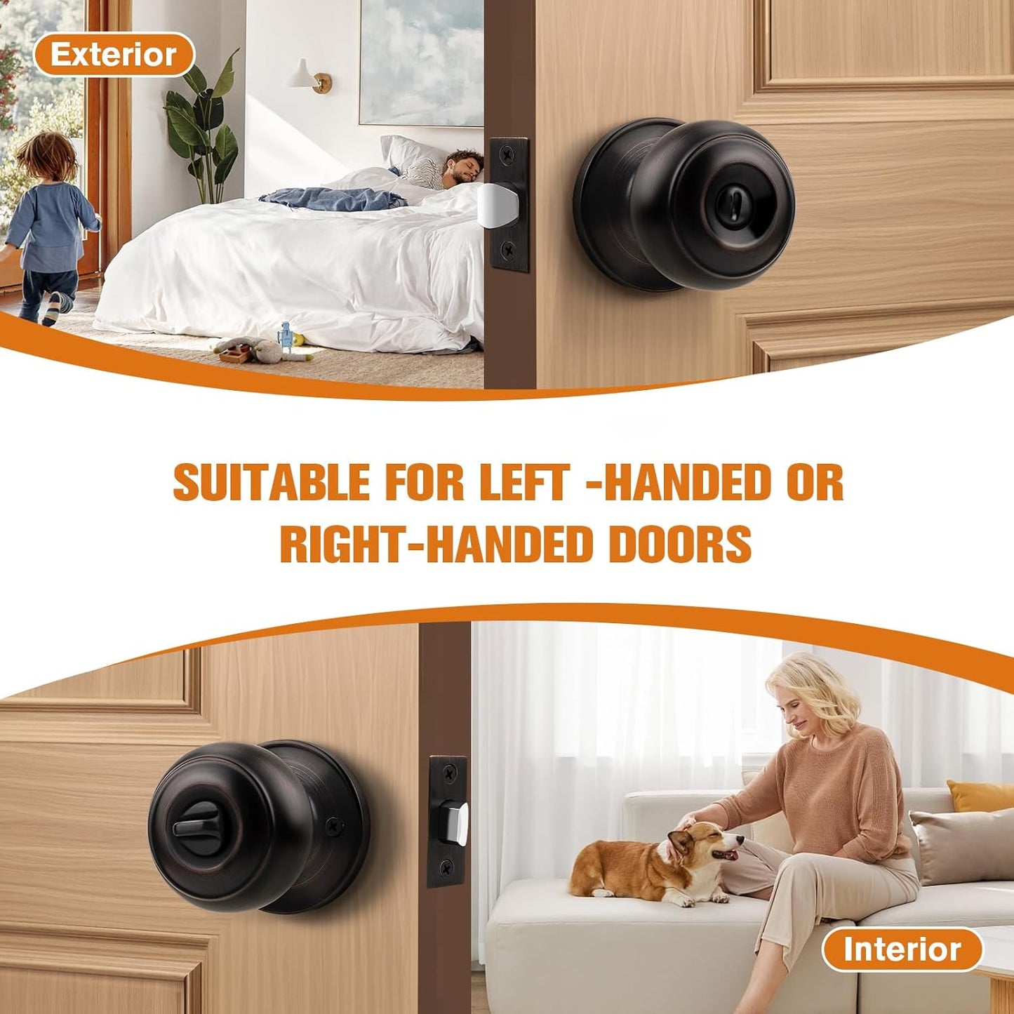Flat Ball Door Knob Interior Oil Rubbed Bronze Door Knobs for Bedroom Bathroom with Privacy Function inside Door Handles without Key 2 Pack
