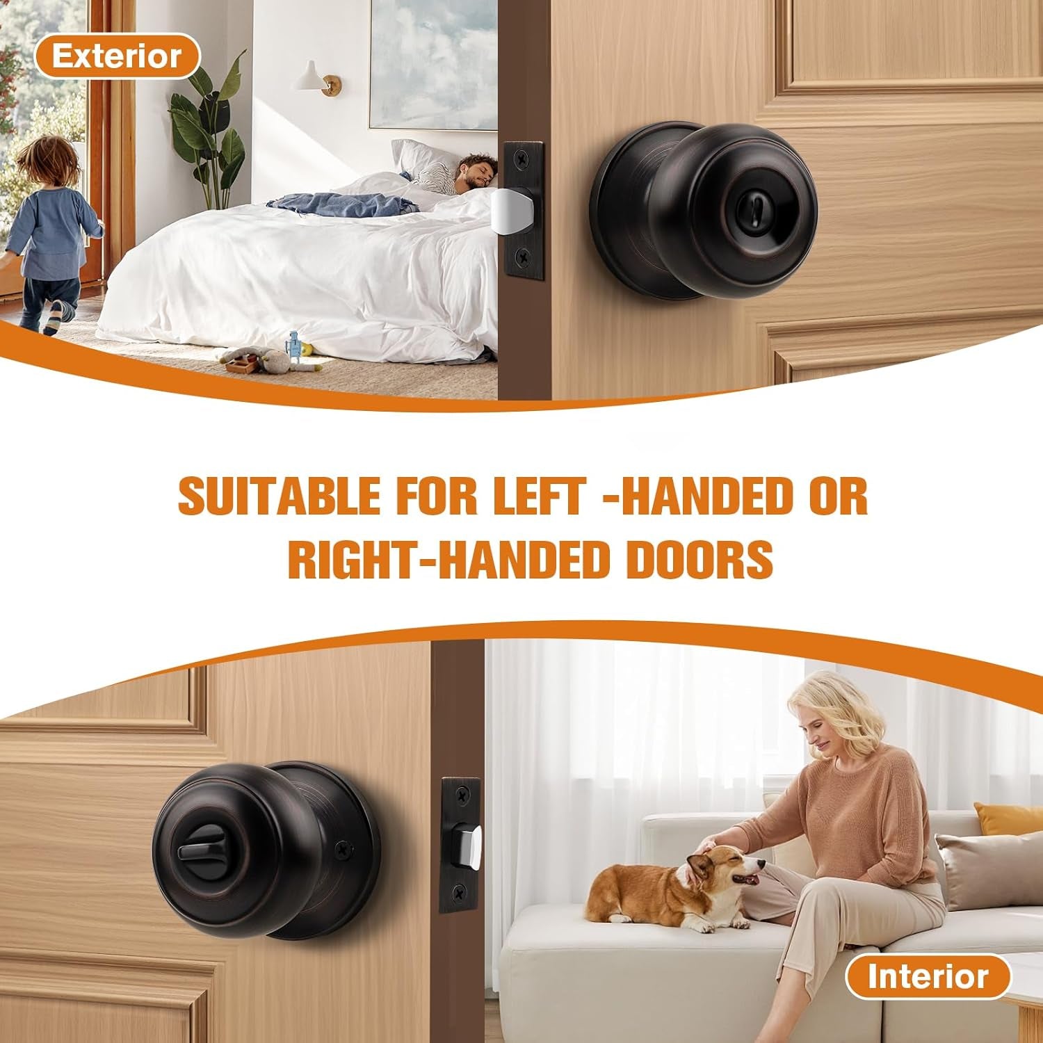 Flat Ball Door Knob Interior Oil Rubbed Bronze Door Knobs for Bedroom Bathroom with Privacy Function inside Door Handles without Key 2 Pack