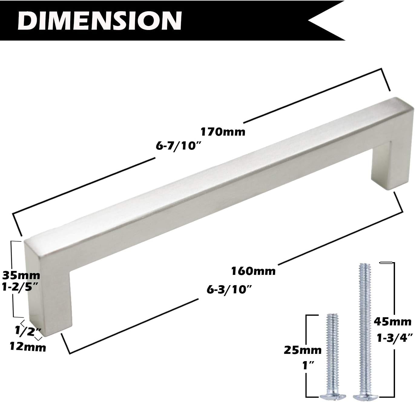 6 3/10 Inch Cabinet Handles Brushed Nickel Drawer Pulls 30 Pack/Square Kitchen Cupboard Pulls Satin Nickel Finished 90Mm Hole Centers