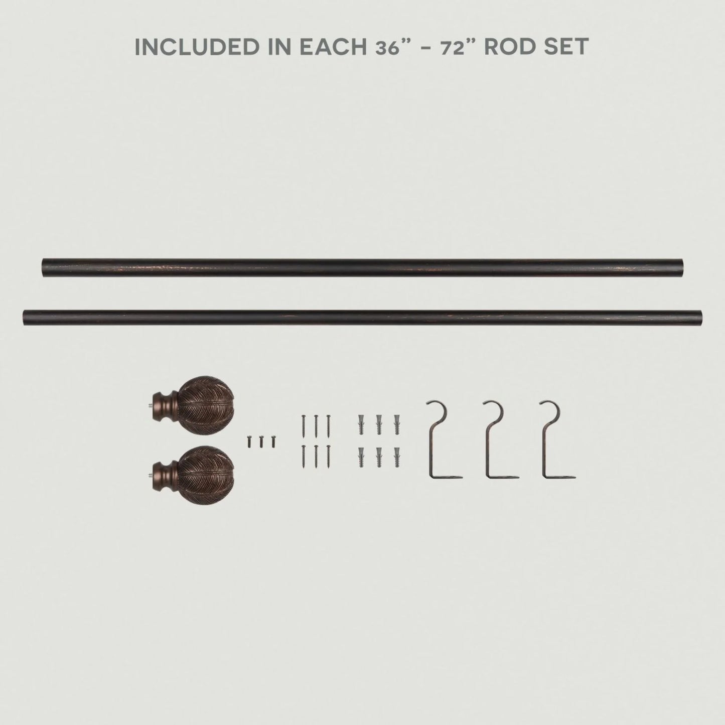 Acanthus 1" Window Curtain Rod and Finial Set, Adjustable 36"-72", Oil Rubbed Bronze