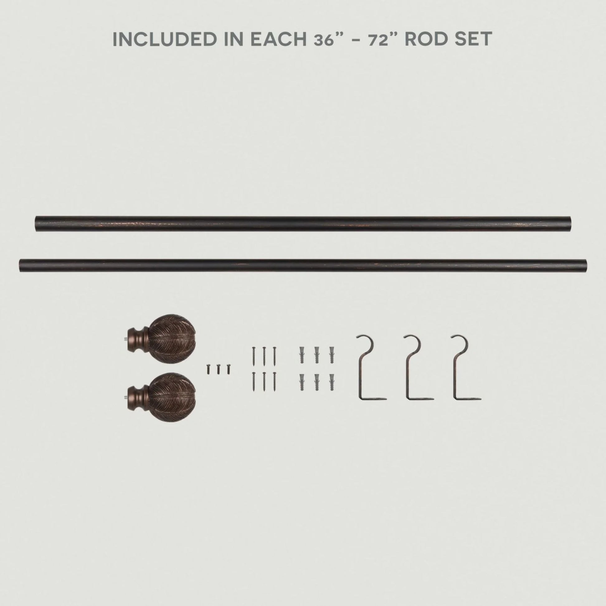 Acanthus 1" Window Curtain Rod and Finial Set, Adjustable 36"-72", Oil Rubbed Bronze