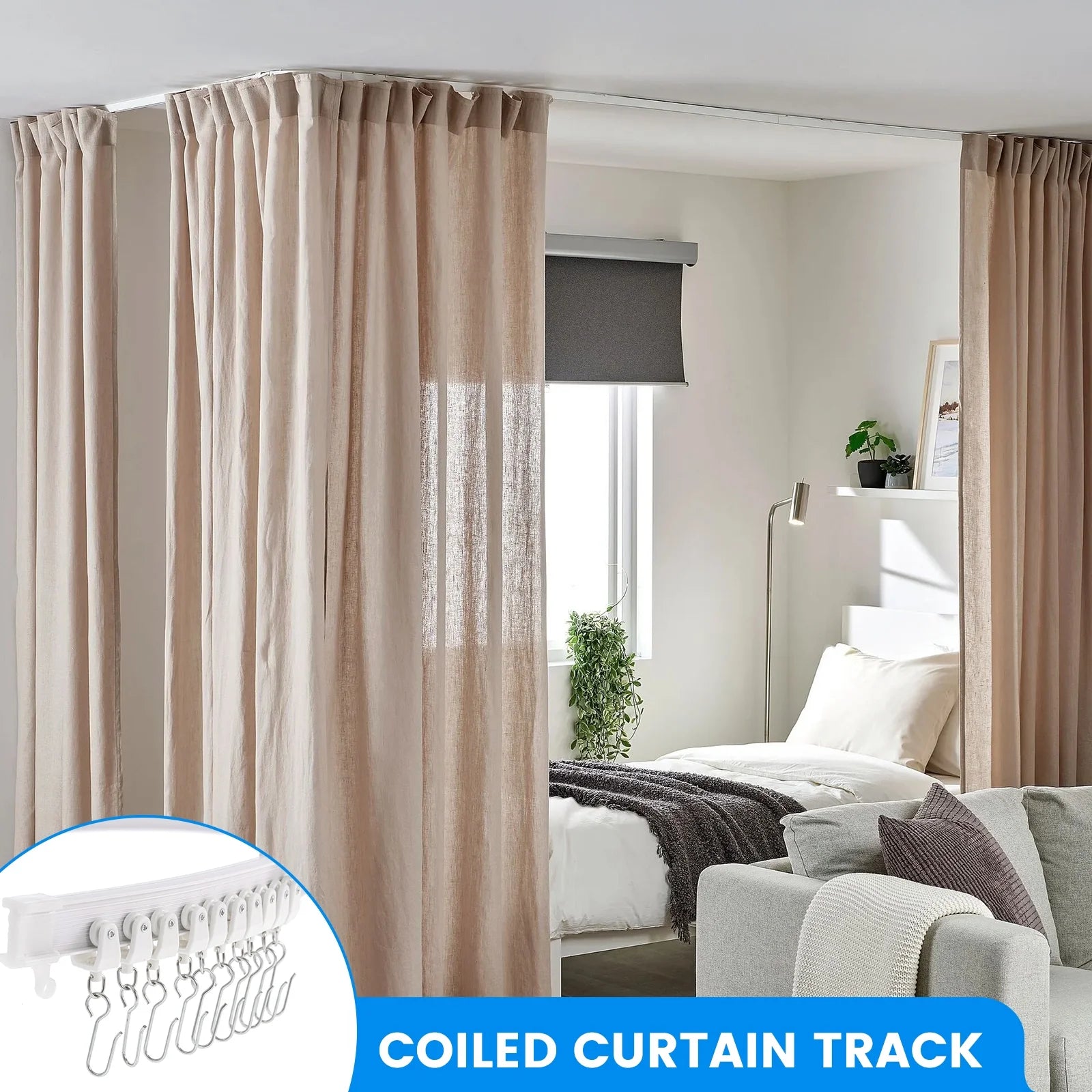 Curved Ceiling Curtain Track, 5Meter/16.4Ft Flexible Bendable Mount Curtain Rail System for Room Windows Bathroom Divider