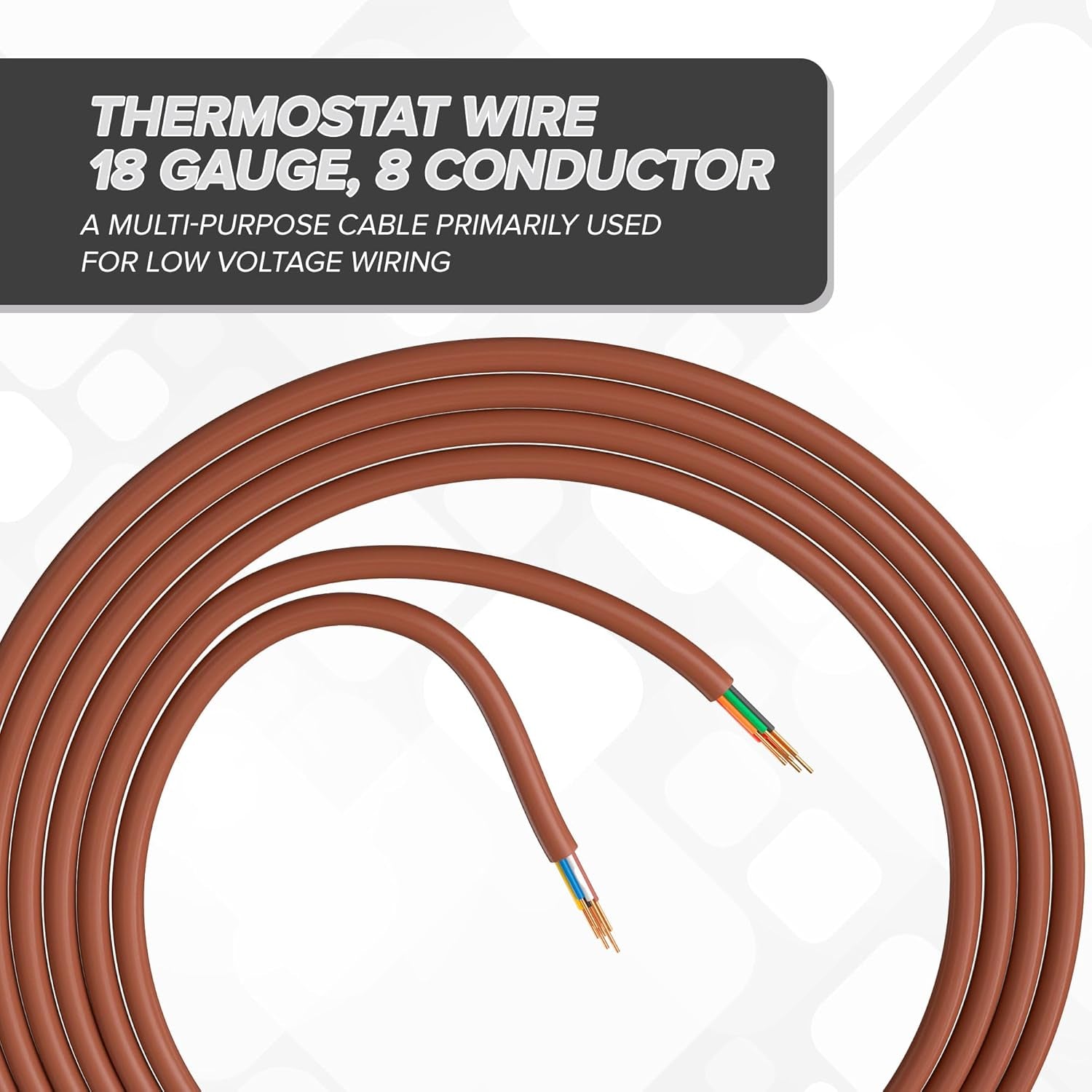 Thermostat Wire, 75 FT, 18/8, Doorbell Wire, Solid Copper, 18 Gauge, 8 Conductor, CL2/R CMR Rated, Residential, Commercial, Industrial, 22 Meters, Brown