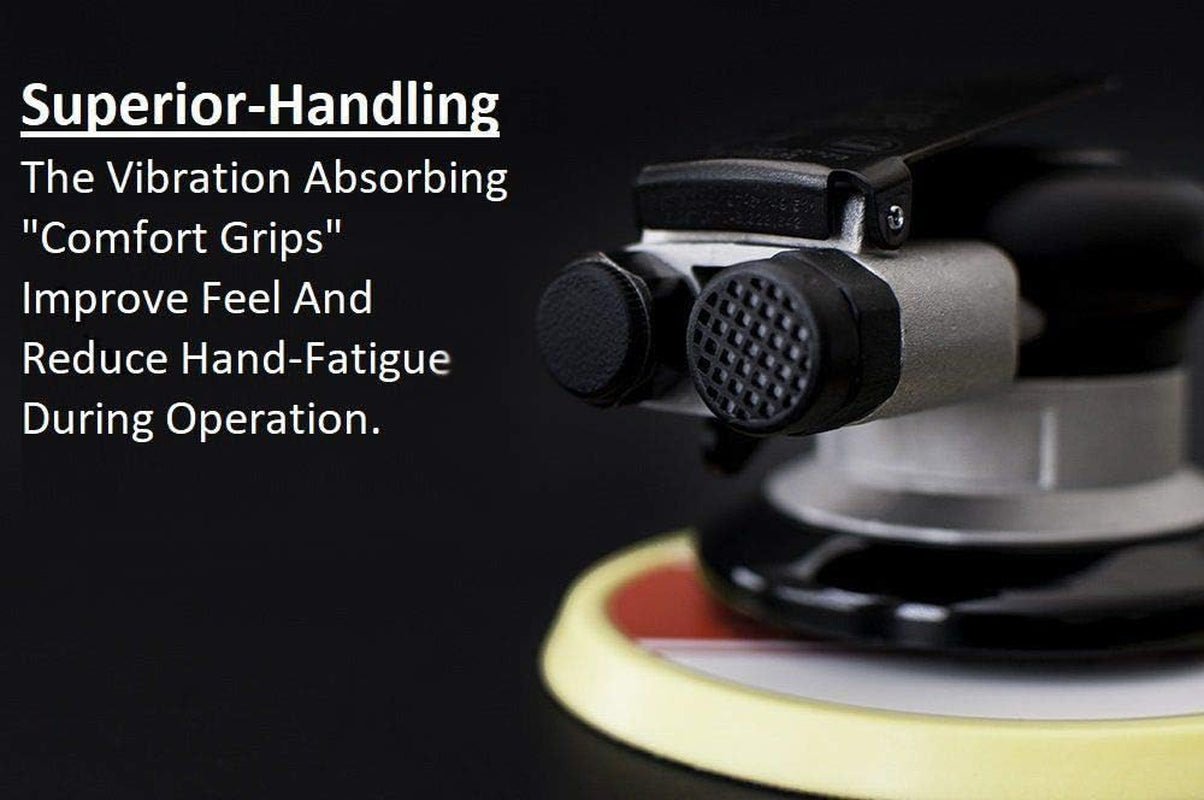 Airvantage Industrial Grade Random Orbital Air Sander Non-Vacuum with Low-Profile Pad, 1/4 In. NPT Air Inlet (5": 3/32- Hook & Loop)