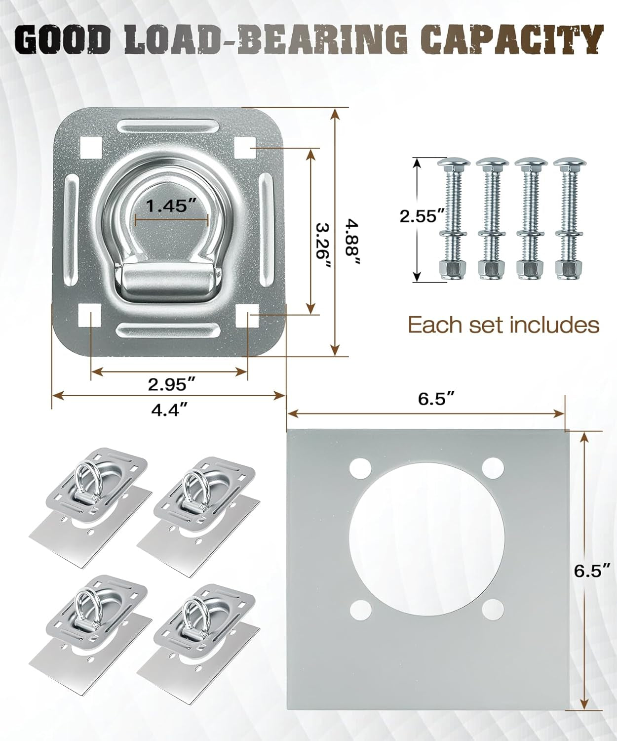 Recessed D Ring Tie down Anchors 4 Pack (6,000 Lbs), Heavy Duty Trailer Floor Ti