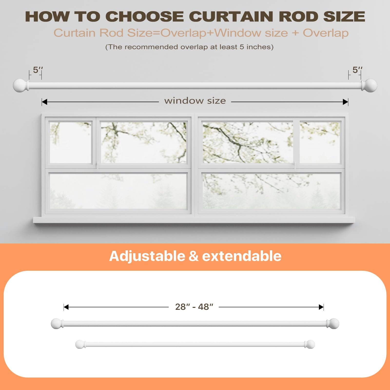 White Curtain Rods for Windows 28-48 Inch, 2 Pack 5/8" Curtain Rod Set with B...
