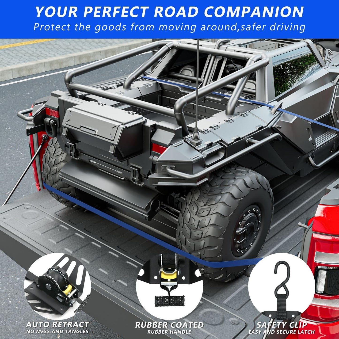 2PCS Retractable Tie down Straps Compatible with 2019-2025 Dodge Ram 1500 Retrac