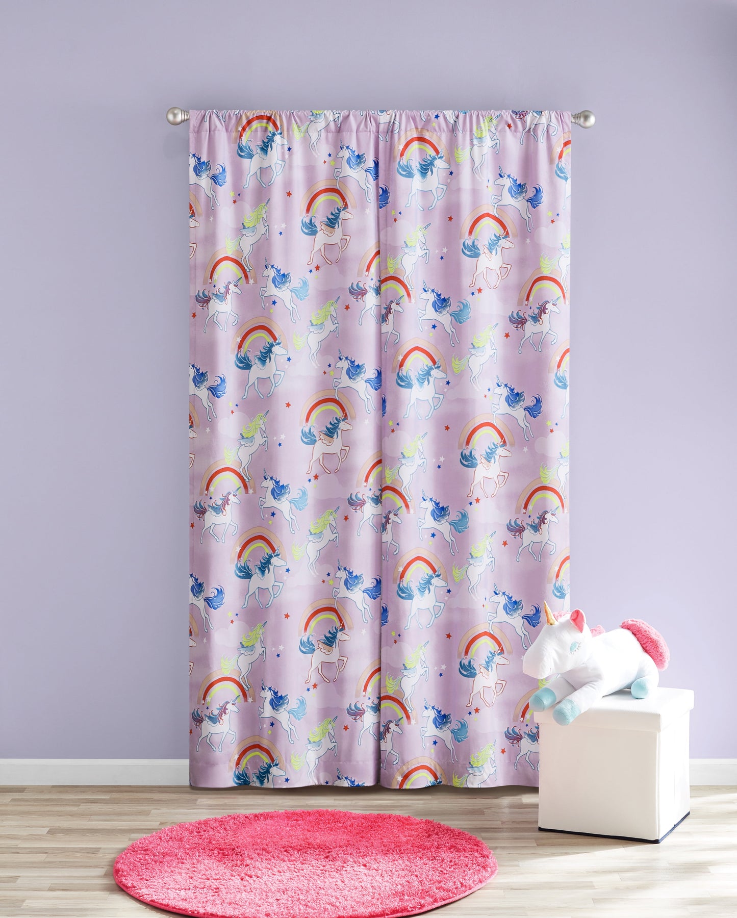 Print Room Darkening Curtain Panel Pair, Set of 2, Purple Unicorn, 30" W X 84"L