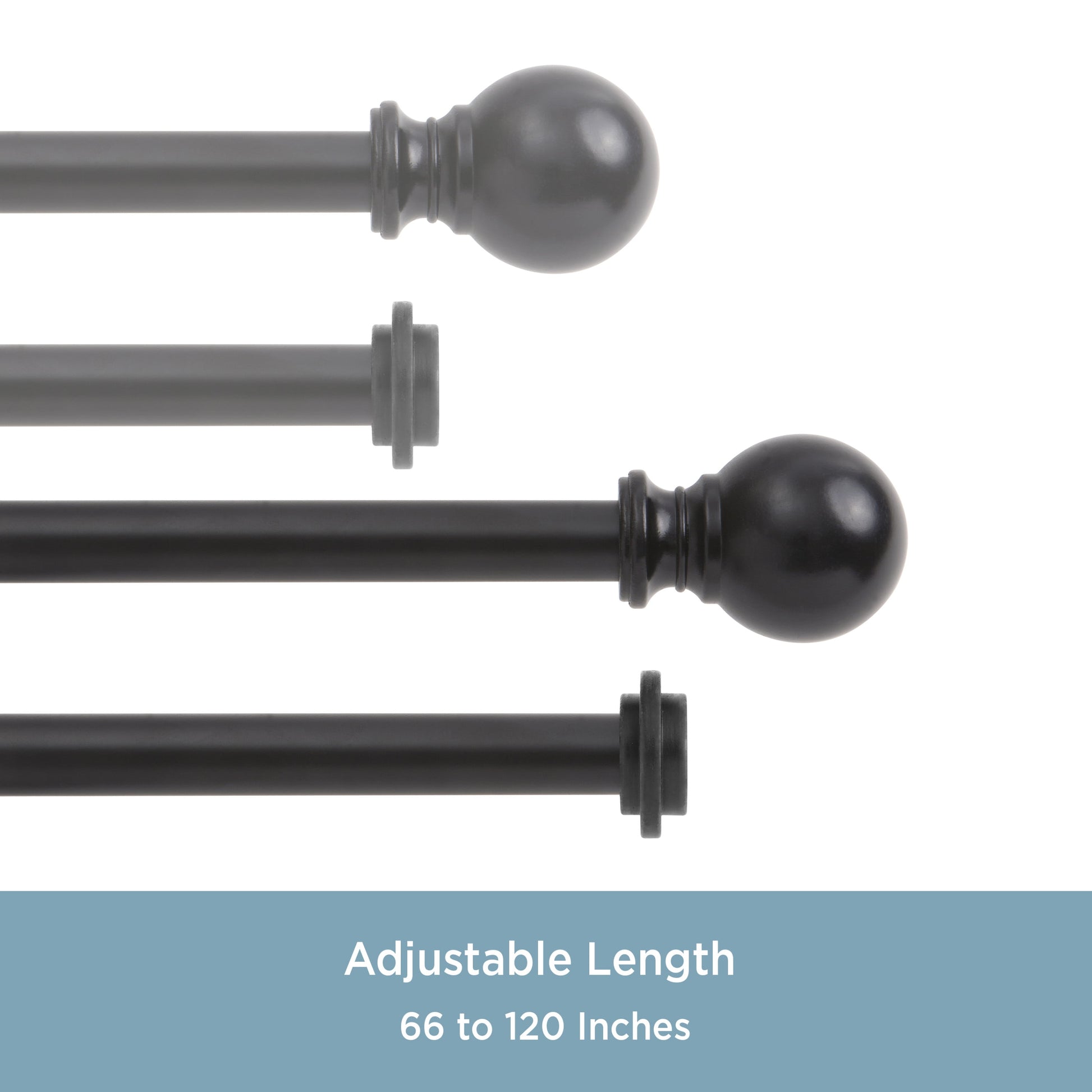 5/8" Matte Black Ball Double Curtain Rod, 66-120"