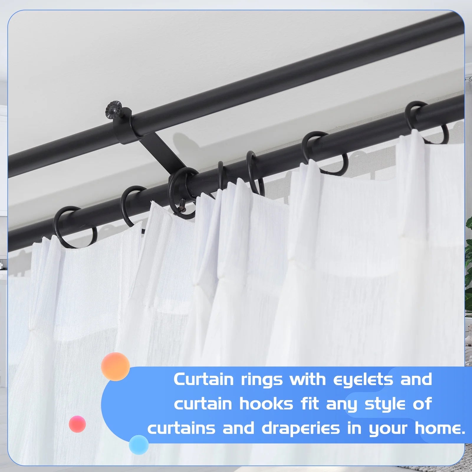 44 Pack Metal Drapery Curtain Rings, 1.75 Inch Inner Diameter, Heavy Duty Rustproof Metal Drapery Rings with Pinch Pleat Curtain Hooks, Decorative Clips Rings Fits up to 1.5" Rods