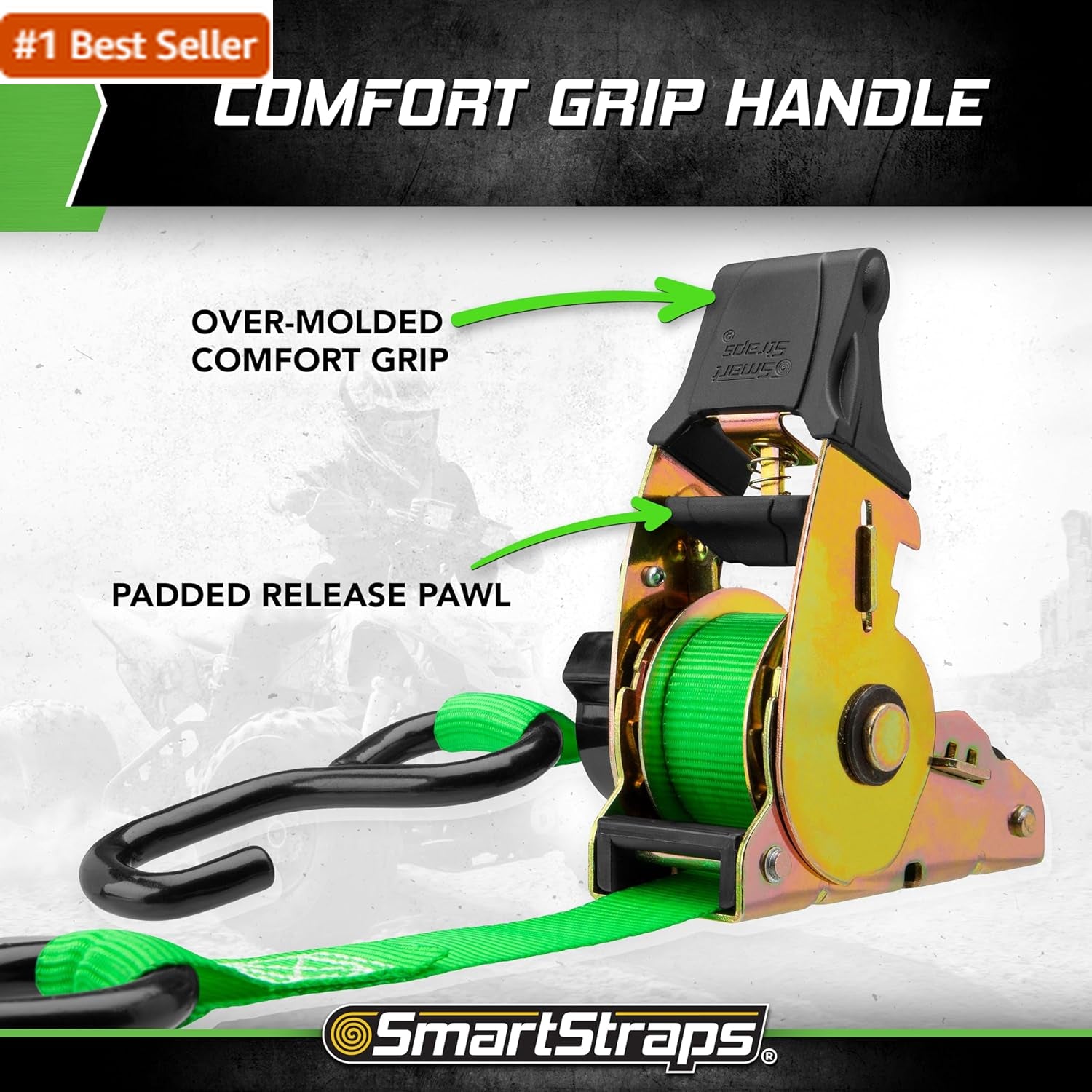 SMARTSTRAPS Retractable Ratchet Tie down Straps (4 PK) 1,500Lb Break Strength, 5