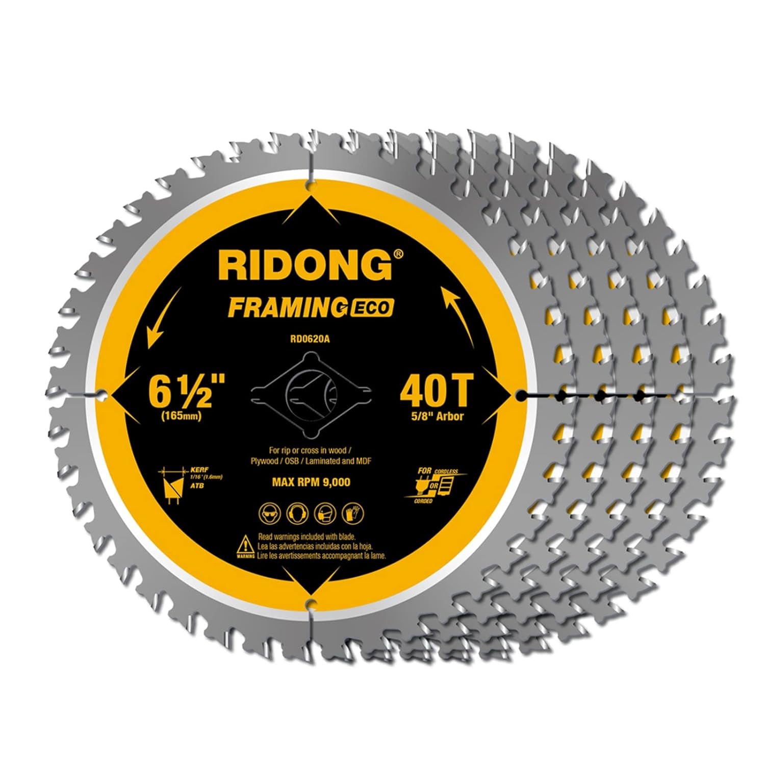 6-1/2 Inch 40 Tooth Circular Saw Blade with 5/8 Inch Arbor ATB Finishing for Wood Cutting(5-Packs)