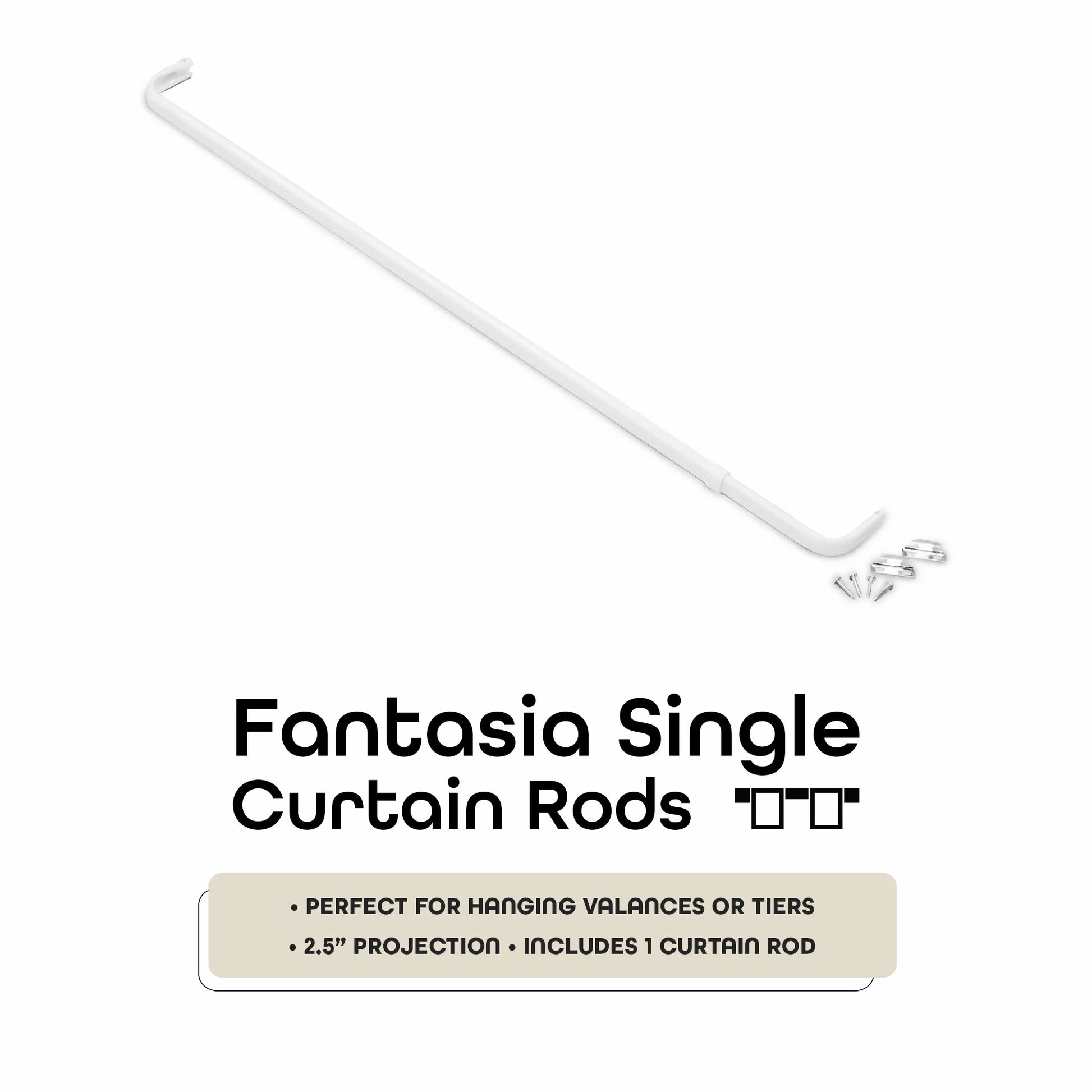 Fantasia White Single Curtain Rod, 66-120", 2.5" Projection