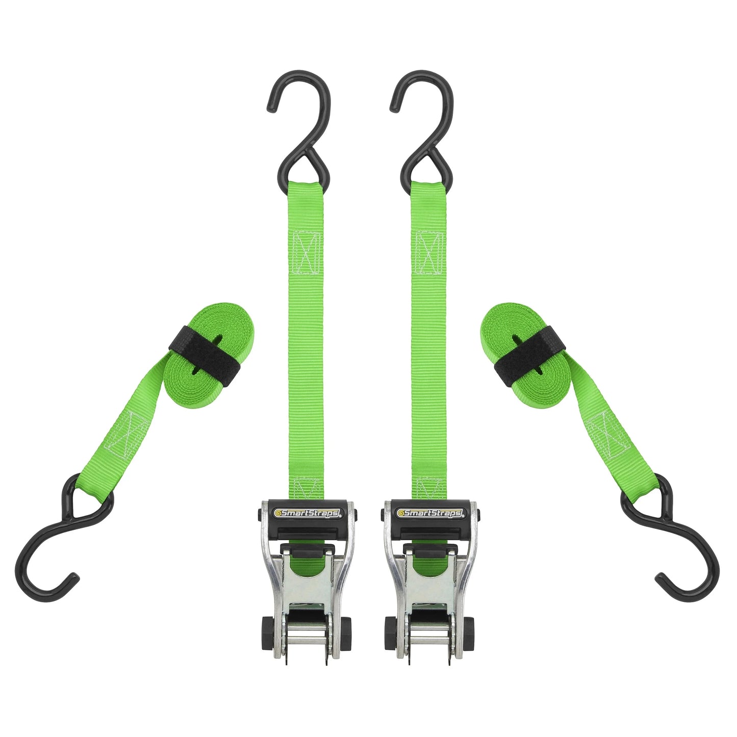 (2 Pack)  1 In. X 12 Ft. Green Ratchetx Standard Duty Ratchet Tie down Straps, Padded Handle, 500 Lb. Safe Work Load - 2 Pack