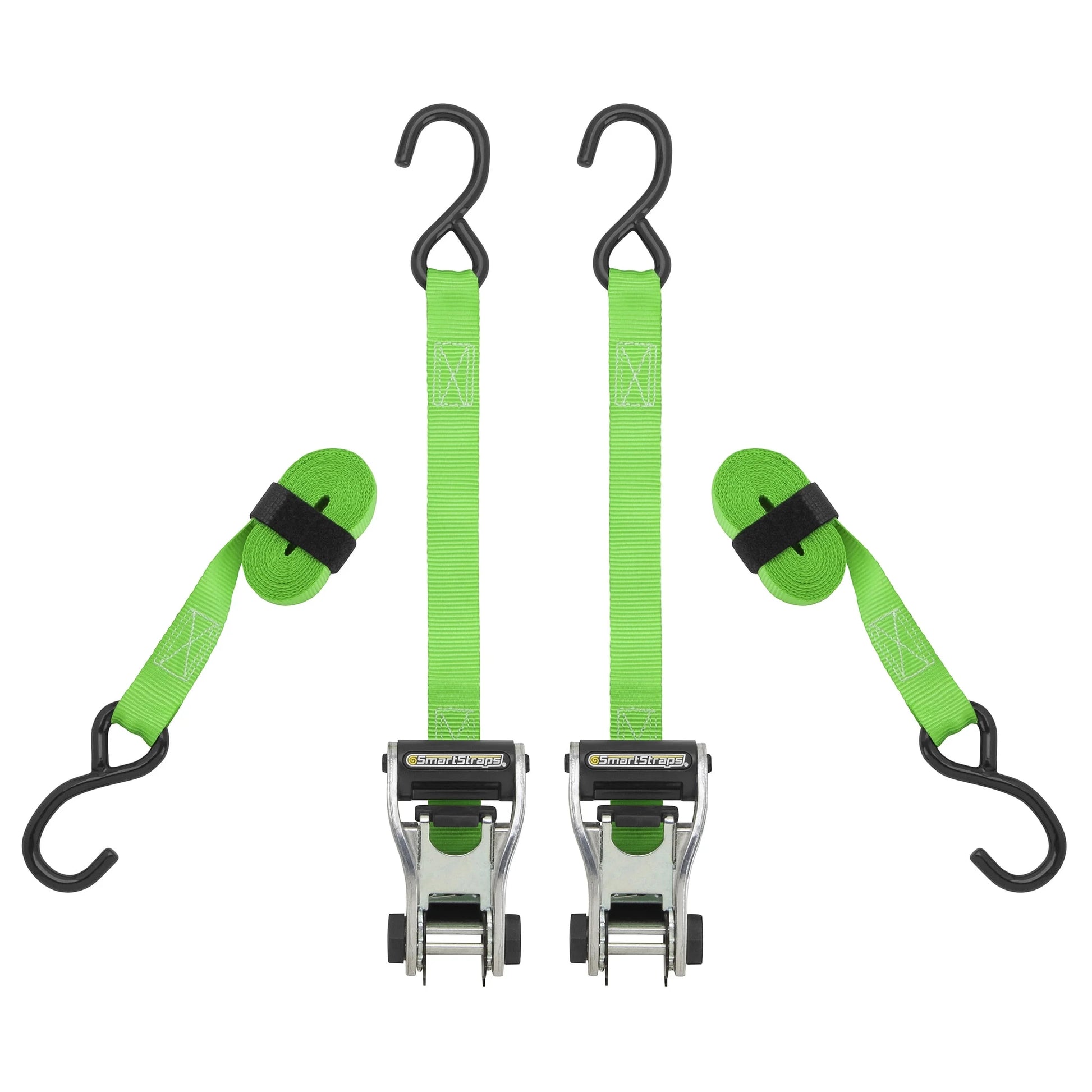 (2 Pack)  1 In. X 12 Ft. Green Ratchetx Standard Duty Ratchet Tie down Straps, Padded Handle, 500 Lb. Safe Work Load - 2 Pack