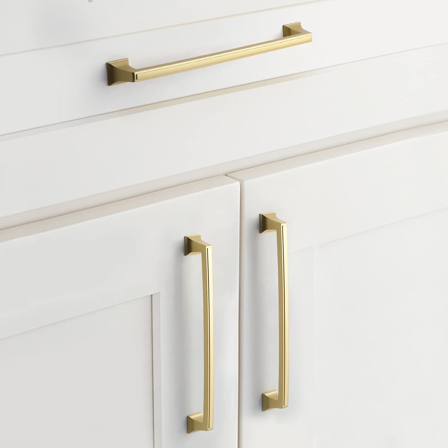6 Pack Cabinet Handles Gold Cabinet Pulls 7-1/2 Inch Hole Center Drawer Pulls Modern Bar Dresser Handles for Bathroom Kitchen Bedroom, Zinc Alloy