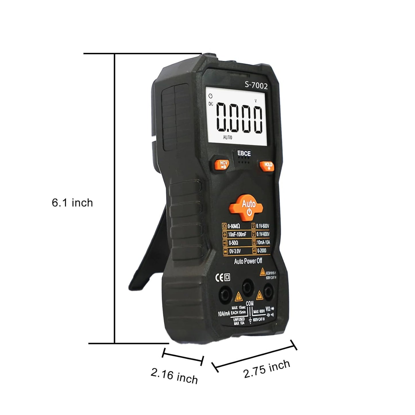 6000 Counts TRMS Digital Multimeter, Auto-Ranging Ohmmeter Voltage Tester with NCV Function for Measure Voltage Current Resistance Diodes Continuity, Black