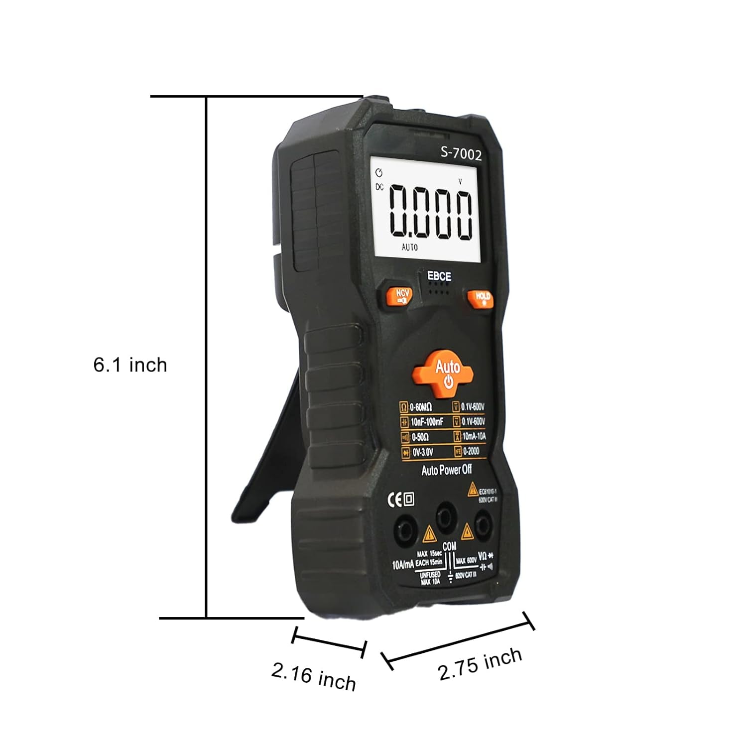 6000 Counts TRMS Digital Multimeter, Auto-Ranging Ohmmeter Voltage Tester with NCV Function for Measure Voltage Current Resistance Diodes Continuity, Black