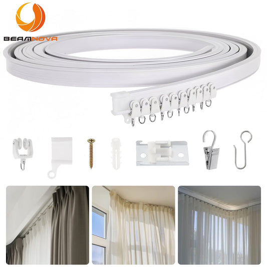Curved Ceiling Curtain Track, 5Meter/16.4Ft Flexible Bendable Mount Curtain Rail System for Room Windows Bathroom Divider