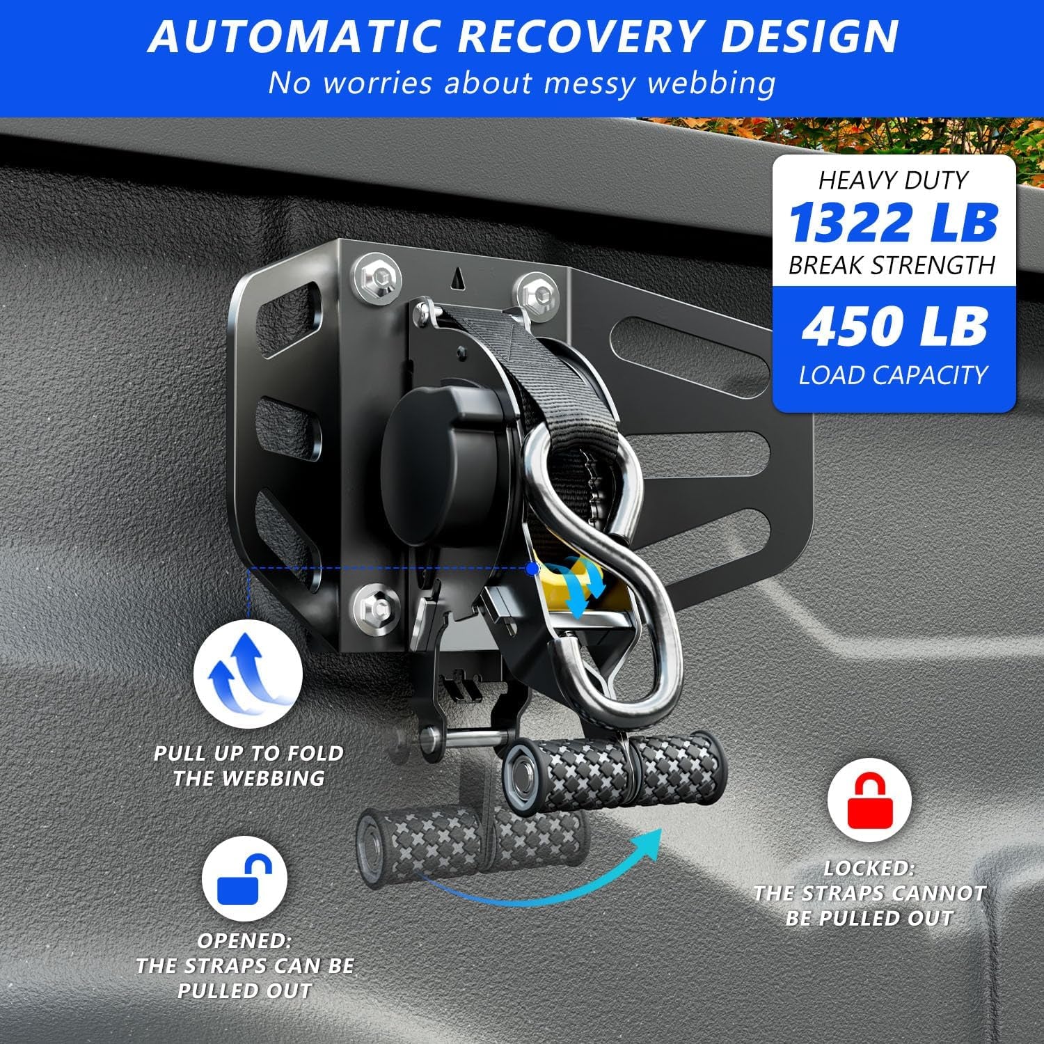2PCS Retractable Tie down Straps Compatible with 2019-2025 Dodge Ram 1500 Retrac