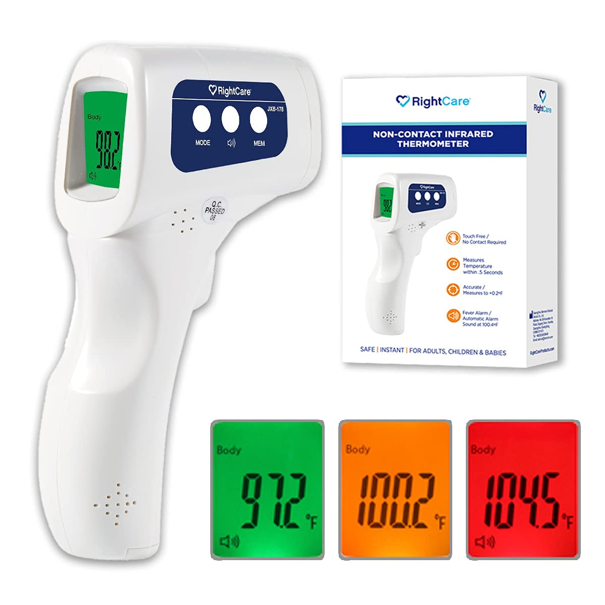 No-Touch Infrared Forehead Thermometer with Instant Results for School, Home, and Businesses, Case of 50