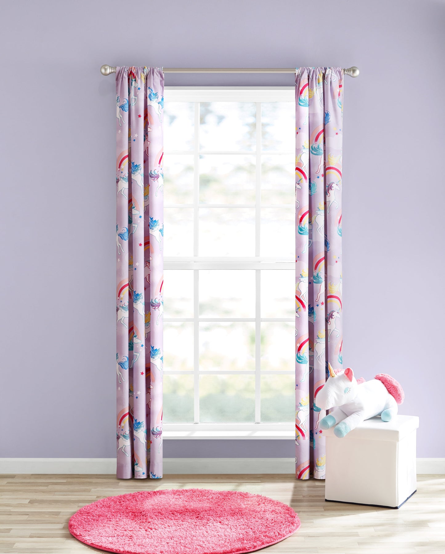 Print Room Darkening Curtain Panel Pair, Set of 2, Purple Unicorn, 30" W X 84"L