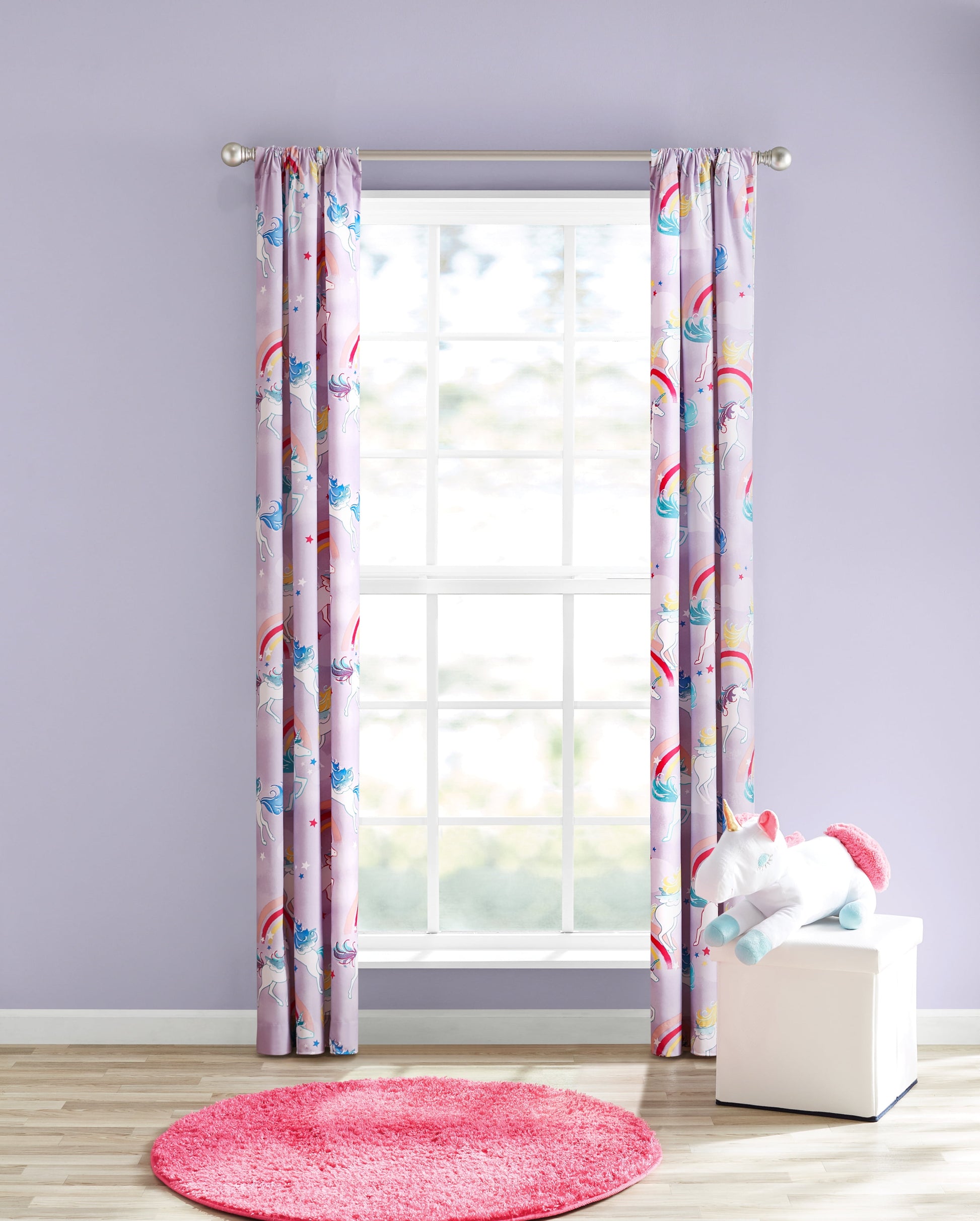 Print Room Darkening Curtain Panel Pair, Set of 2, Purple Unicorn, 30" W X 84"L