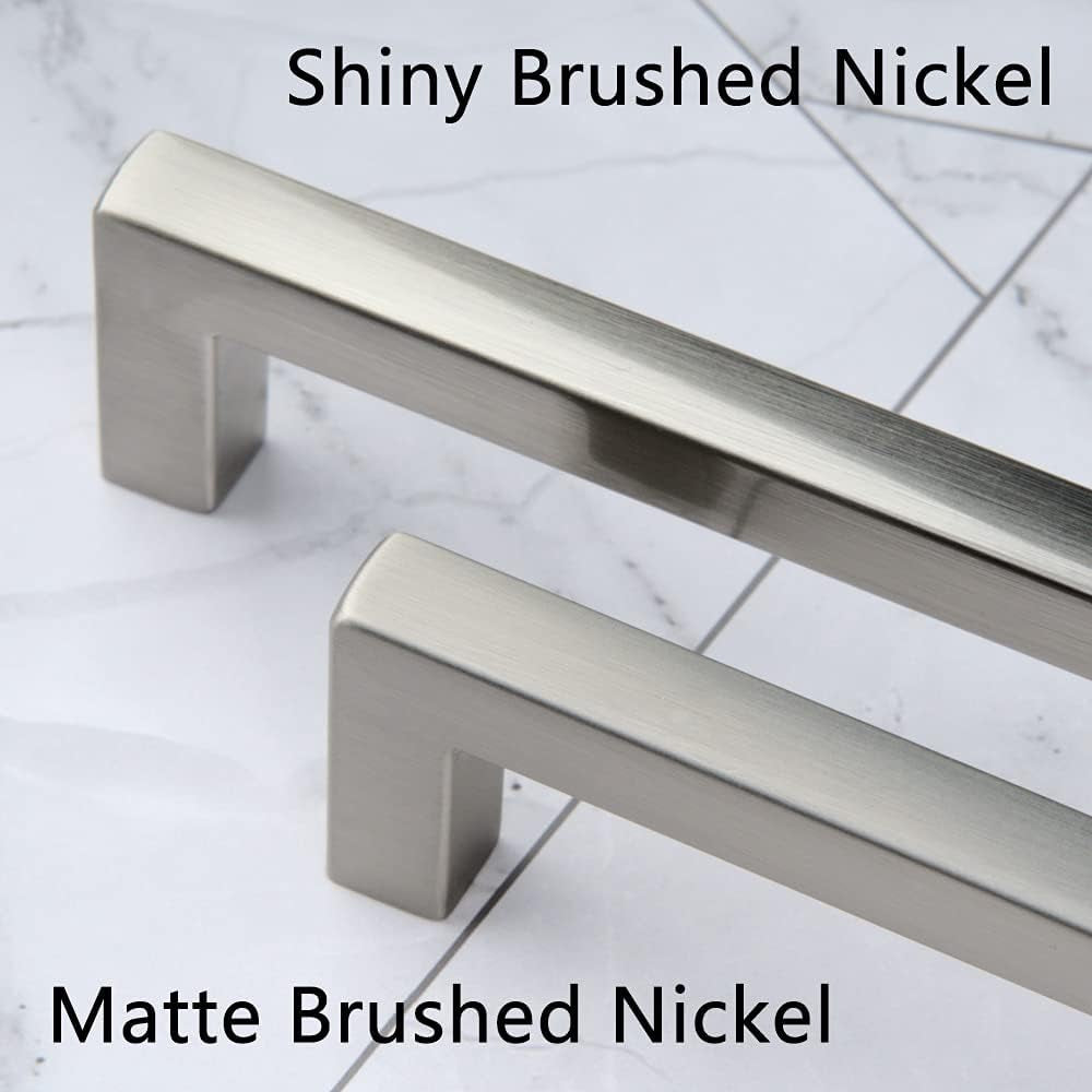 Solid Square Bar Cabinet Handle - Brushed Nickel Furniture Pull, 12.6 Inch/320Mm Screwhole Distance, Pack of 5 for Kitchen Cupboard Door, Bedroom Dresser Drawer, Bathroom Wardrobe Hardware