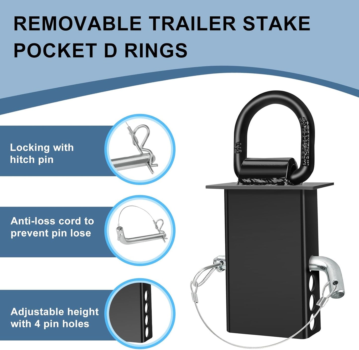4 Packs Stake Pocket D Ring, Heavy Duty Trailer D Ring Tie down Anchors, Adjusta