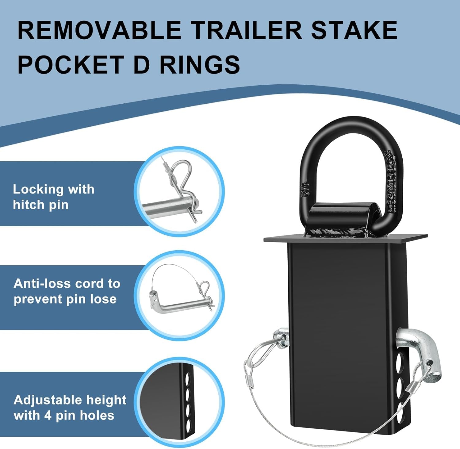 4 Packs Stake Pocket D Ring, Heavy Duty Trailer D Ring Tie down Anchors, Adjusta