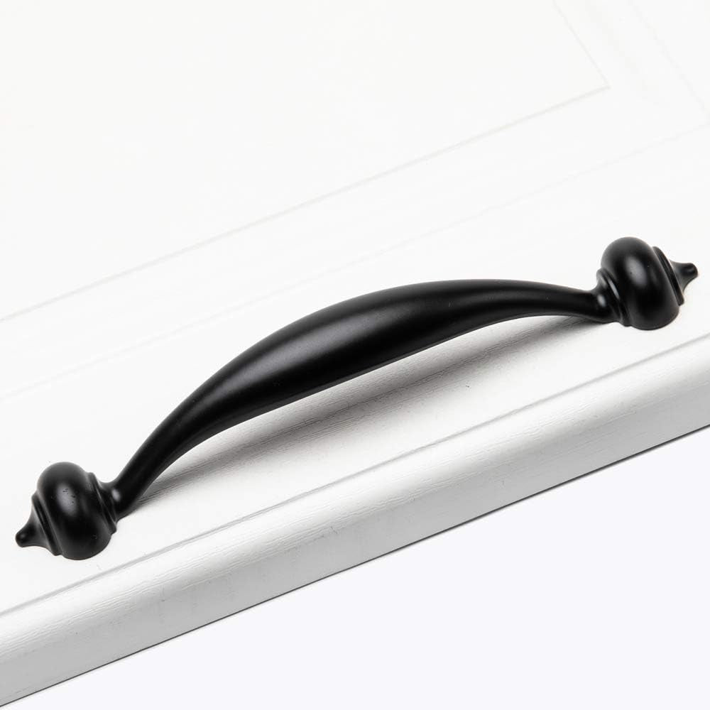 10-Pack  5-Inch Hole Center Flat Black Traditional Arch Curved Kitchen Cabinet Hardware Handle Pull -For Kitchen Cupboard Door, Bedroom Dresser Drawer (128Mm CC, Style B-Black)