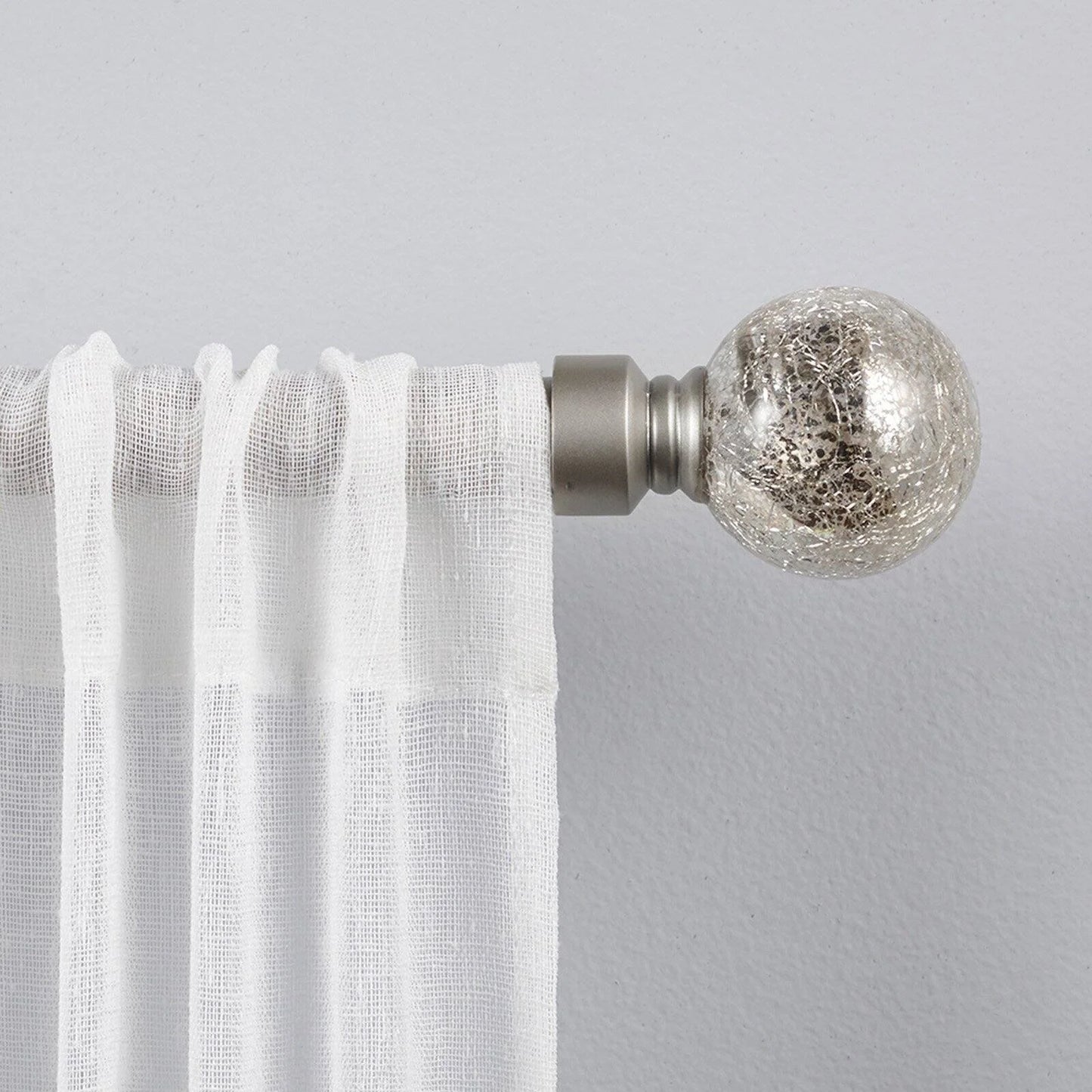 Silver Aged Sphere 1" Curtain Rod and Coordinating Finial Set, Matte Silver, Adjustable 36"-72"