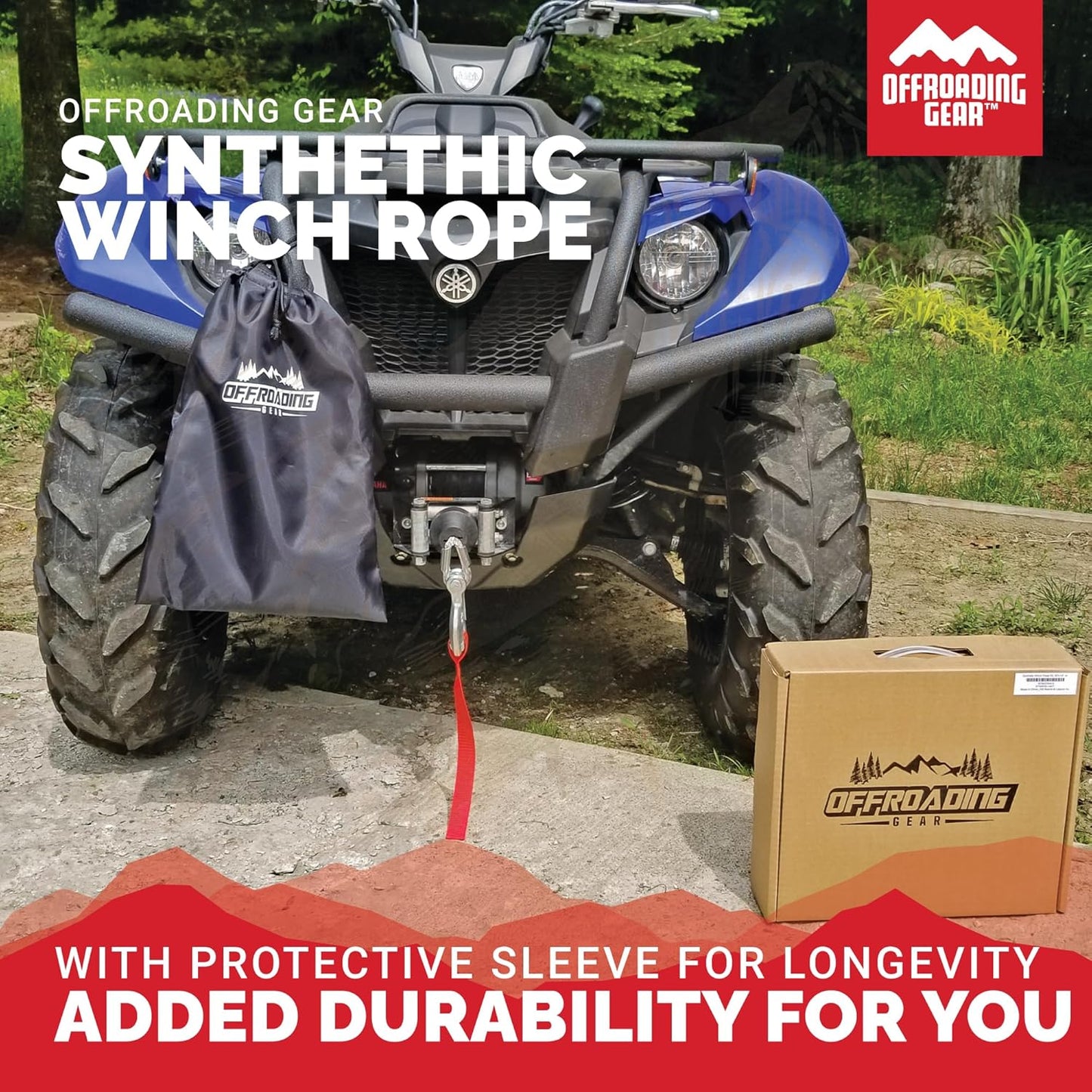 50'X1/4” 4X4 Heavy-Duty Synthetic Winch Rope Kit 6,400Lbs | Replacement for Cable Wire | Jeep| ATV| Quad Bike| UTV | Free Snap Hook & Rubber Stopper