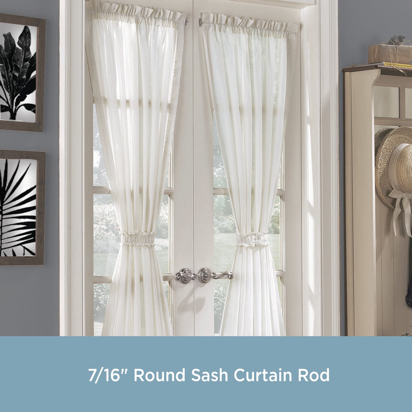 7/16" round Sash Curtain Rod, 28-48", 1" Clearance, White