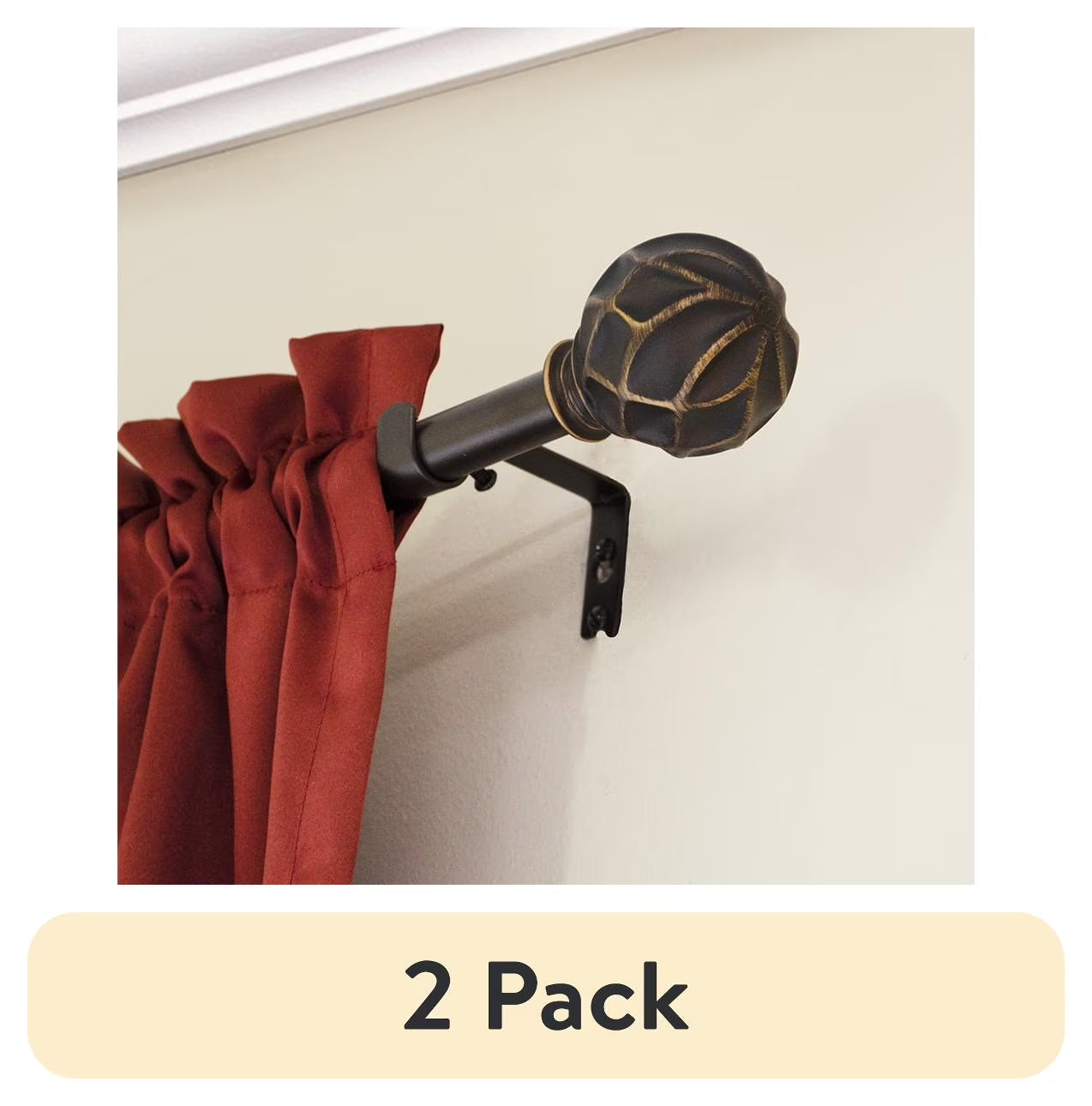 (2 Pack)  3/4" Dark Oil Rubbed Bronze Eliza Single Curtain Rod Set, 30-84"