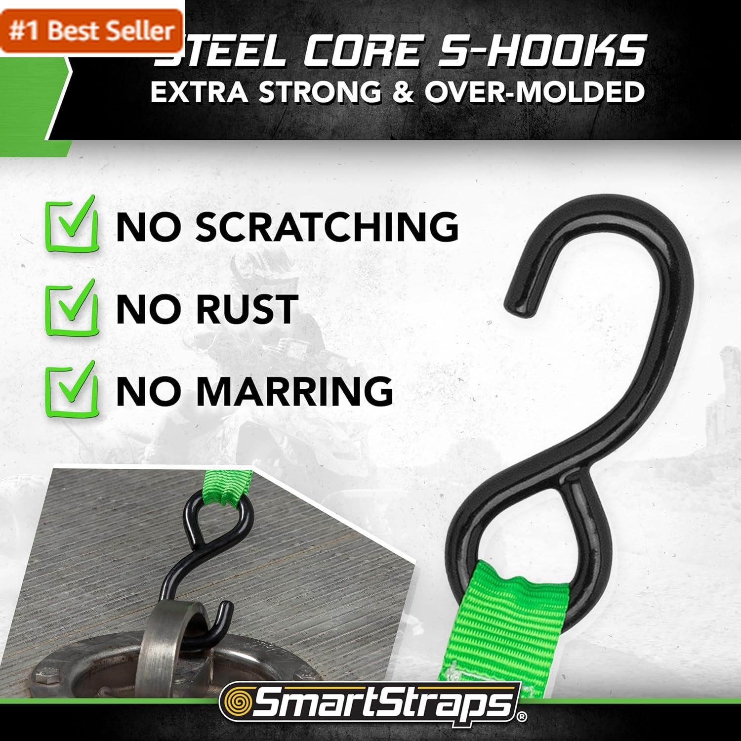 SMARTSTRAPS Retractable Ratchet Tie down Straps (4 PK) 1,500Lb Break Strength, 5