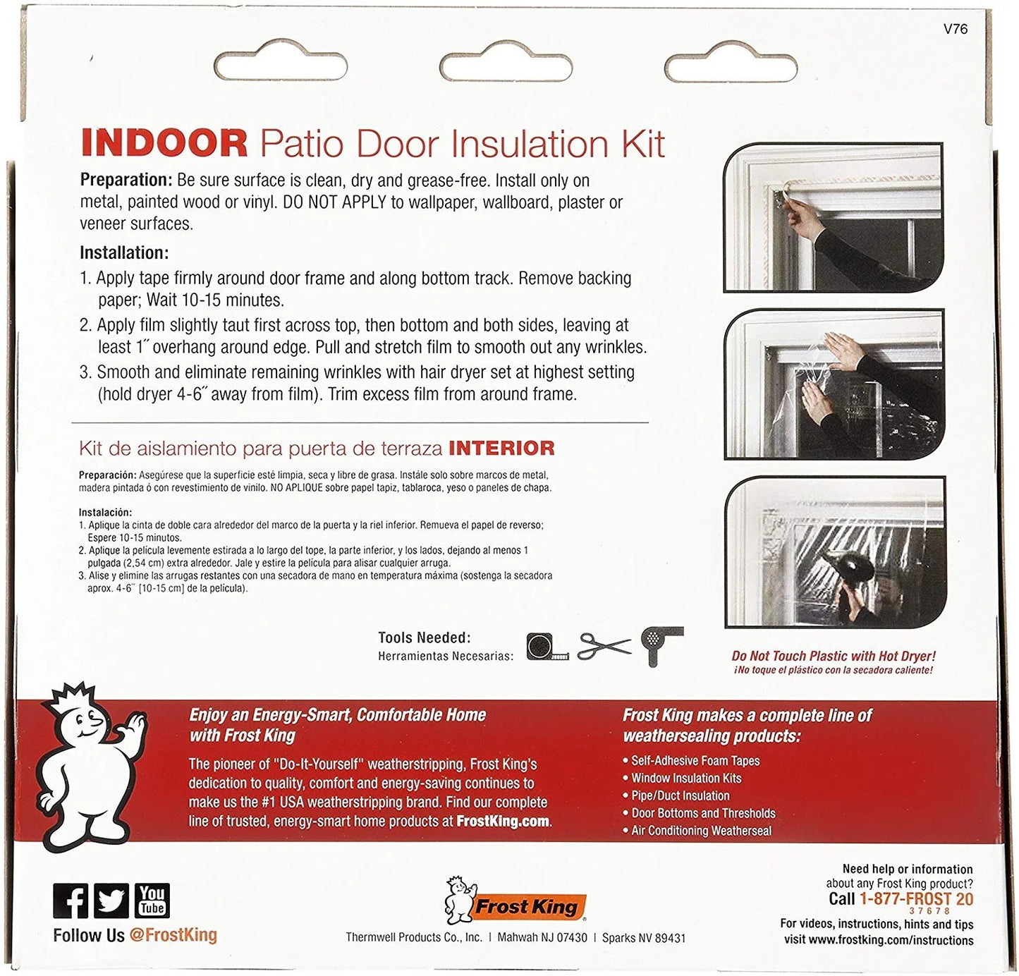 V76H Indoor Shrink Door Kit, 84In X 110In, Patio Door, Clear
