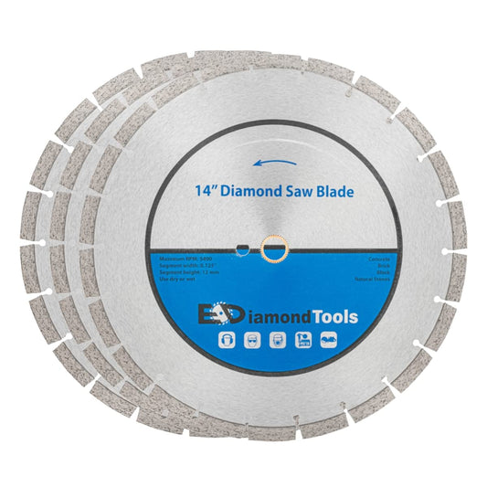 14" Segmented Diamond Saw Blade for Concrete, Brick, Block and Masonry, 12Mm Segment Height, 1" Arbor, 3-Pack