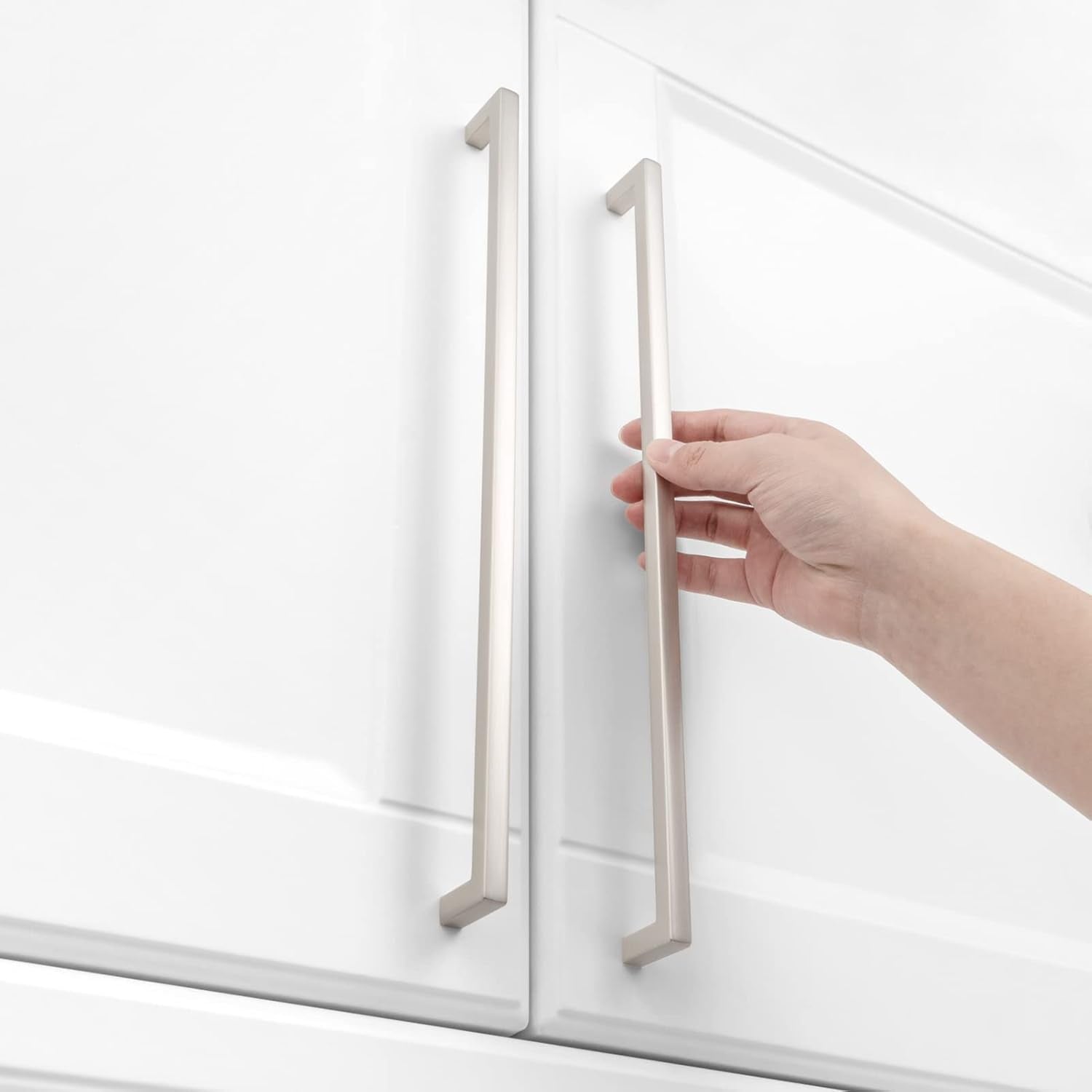 Solid Square Bar Cabinet Handle - Brushed Nickel Furniture Pull, 12.6 Inch/320Mm Screwhole Distance, Pack of 5 for Kitchen Cupboard Door, Bedroom Dresser Drawer, Bathroom Wardrobe Hardware