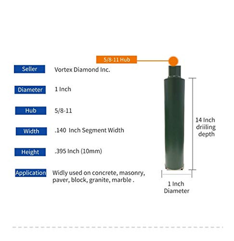VCB 1 Inch Wet Concrete Diamond Core Drill Bit for Concrete Stone Granite Marble (1")