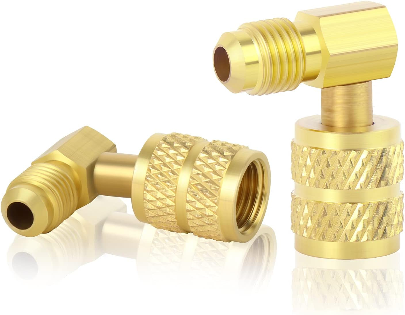 2 Pcs 90 Degrees Elbow R410A Hose Connector,5/16" SAE Female to 1/4" SAE Male Brass Adapter,Suitable for the Hvac/Refrigeration,Mini Split Systems
